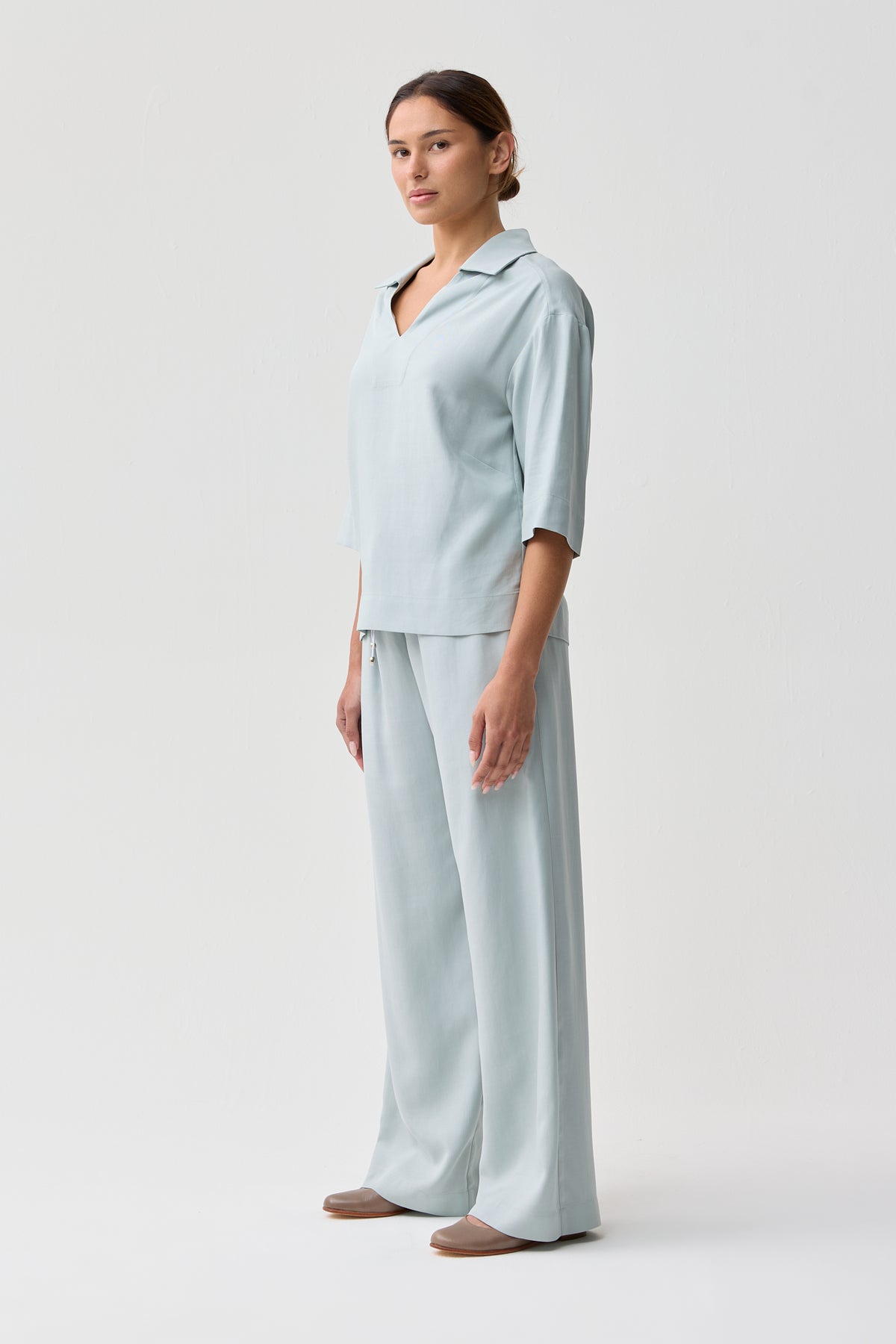 Lynches Open Collar Top Powder Blue