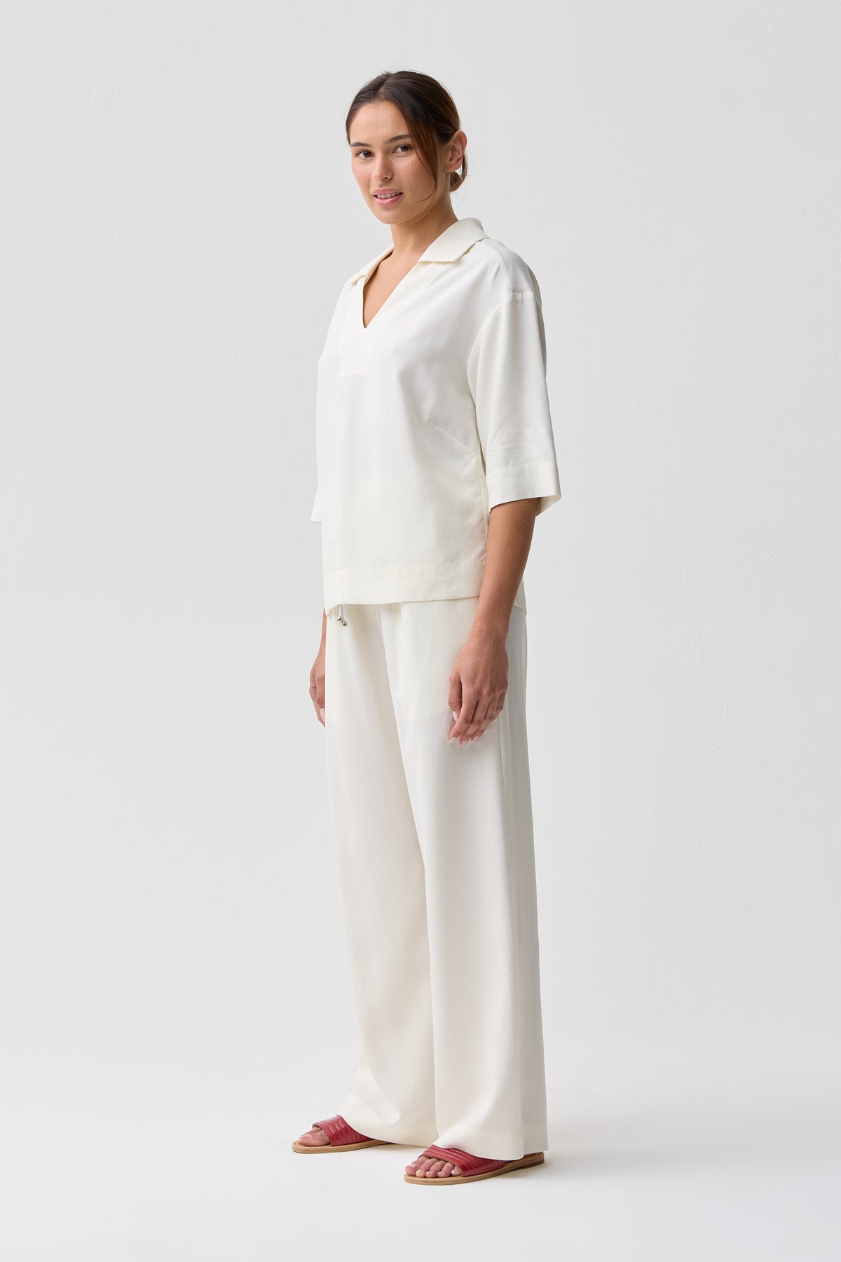Lynches Open Collar Top White