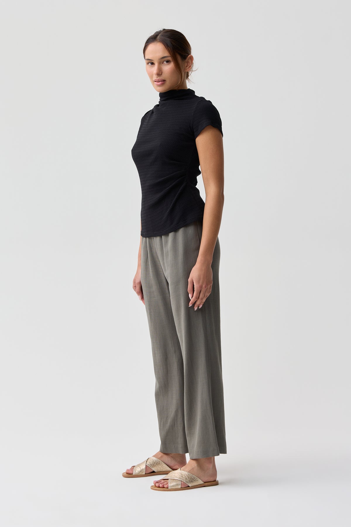 Heron Ruched Short Sleeve Top Black Night