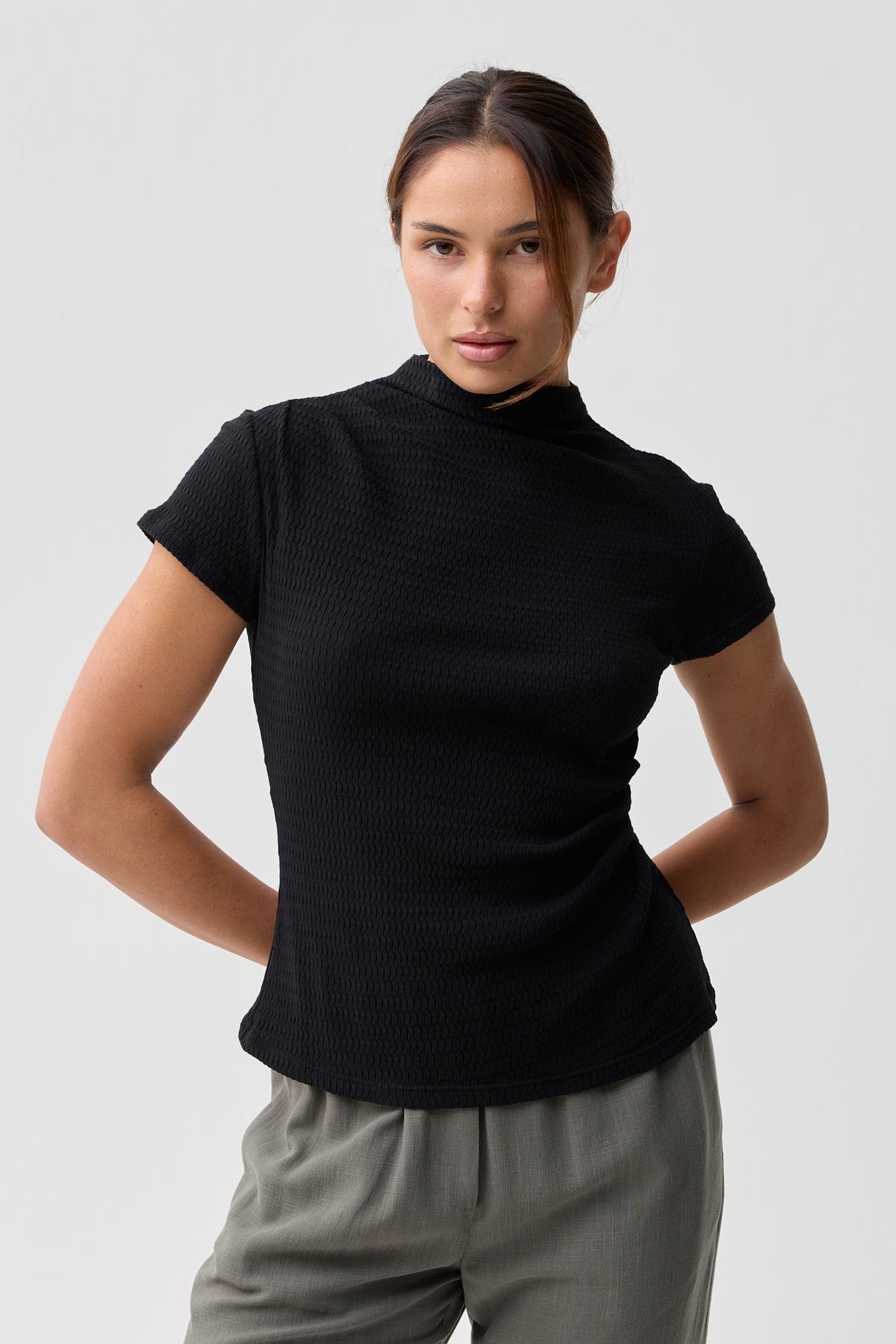 Heron Ruched Short Sleeve Top Black Night
