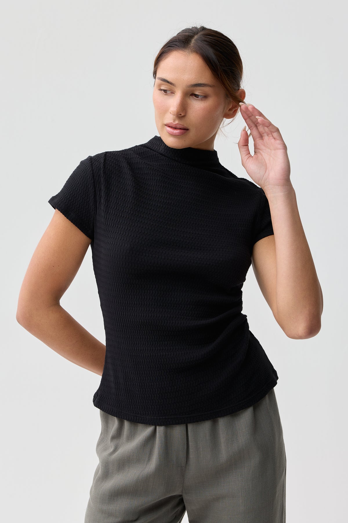 Heron Ruched Short Sleeve Top Black Night