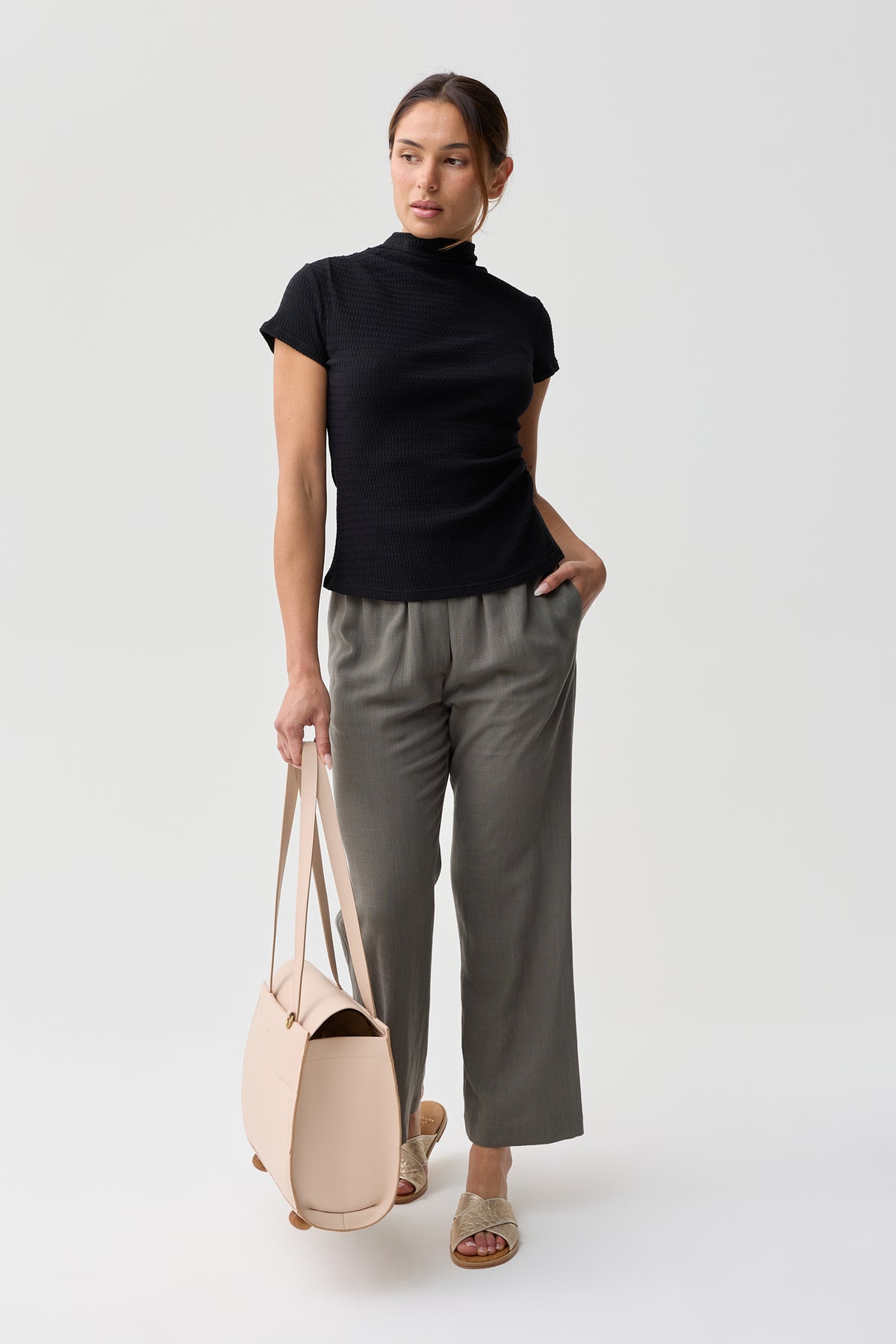 Heron Ruched Short Sleeve Top Black Night