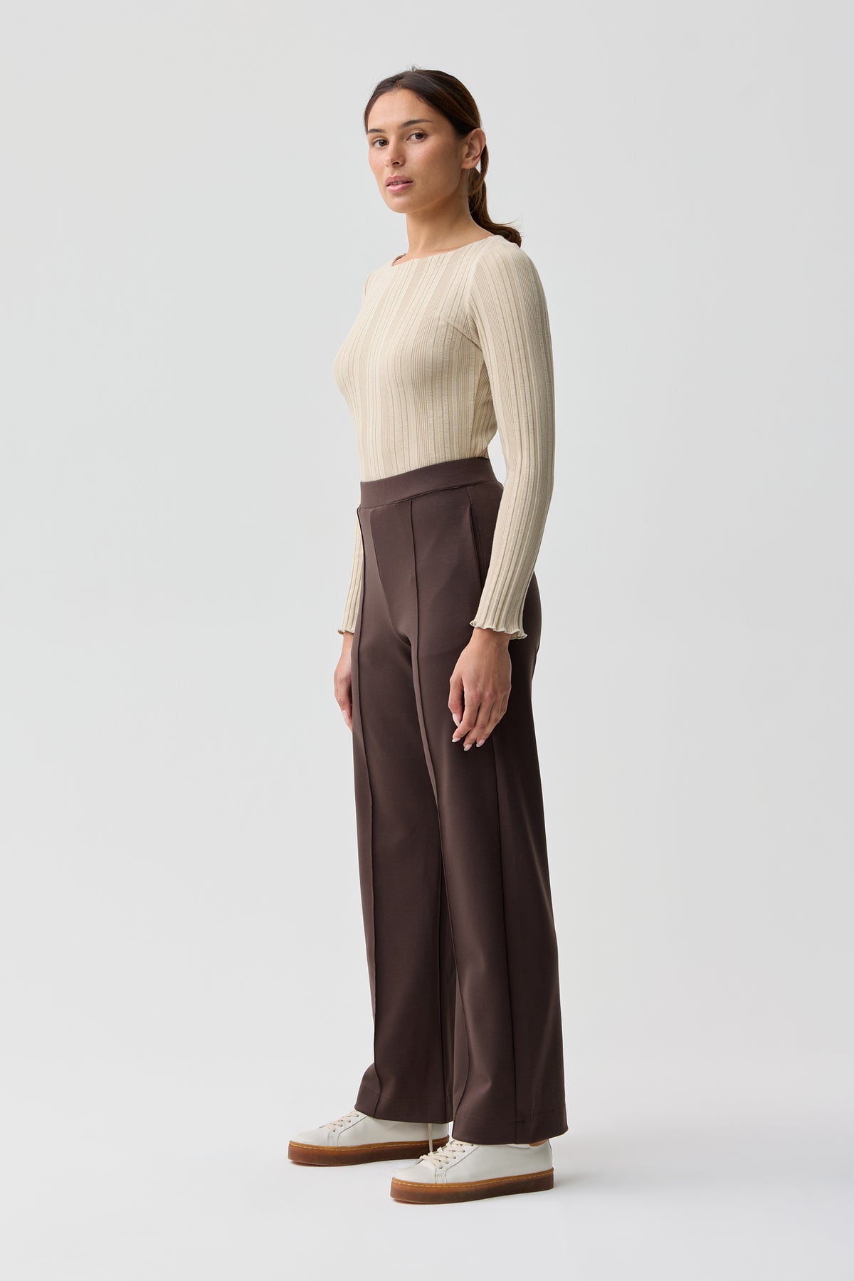 Hunter Merino Wool Ponte Pin-Tuck Pant Espresso