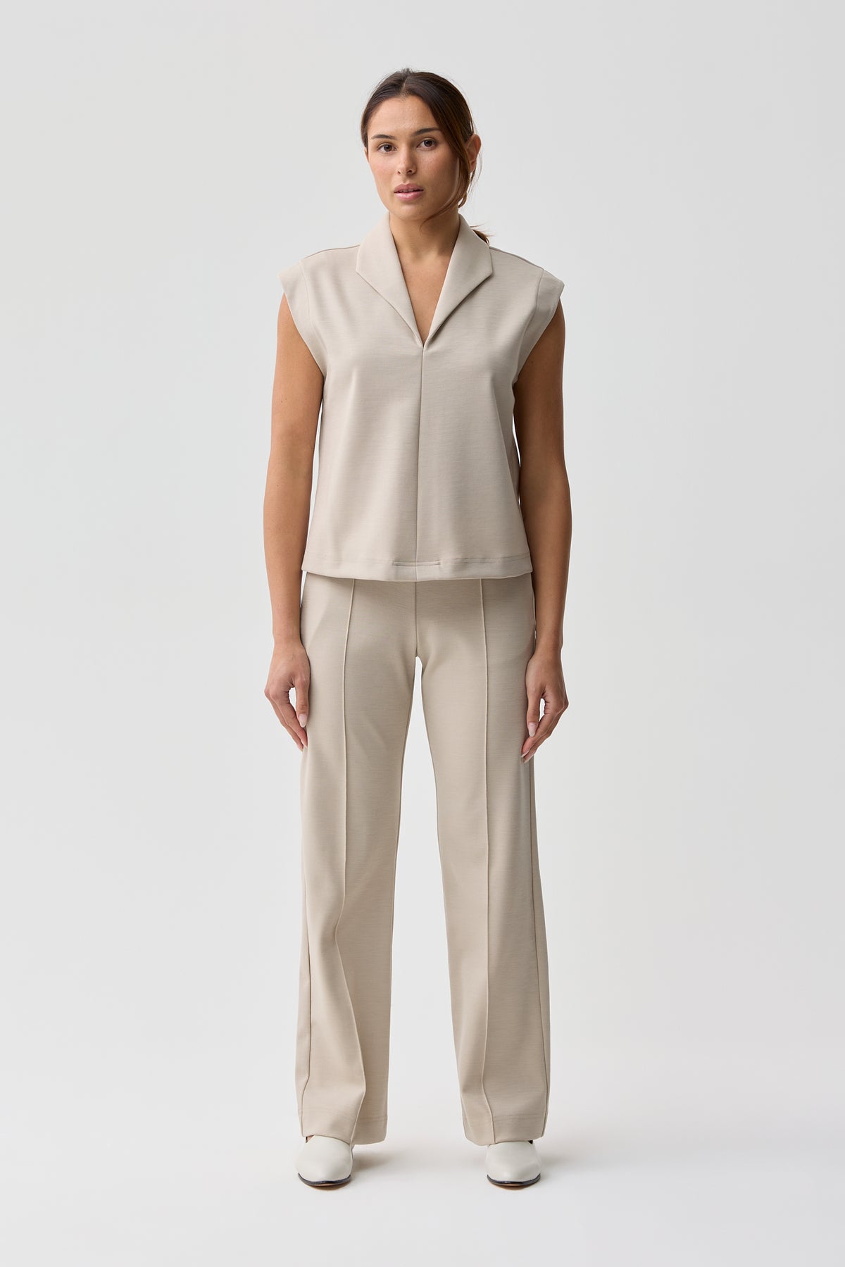 Hunter Merino Wool Ponte Cap Sleeve Top Natural
