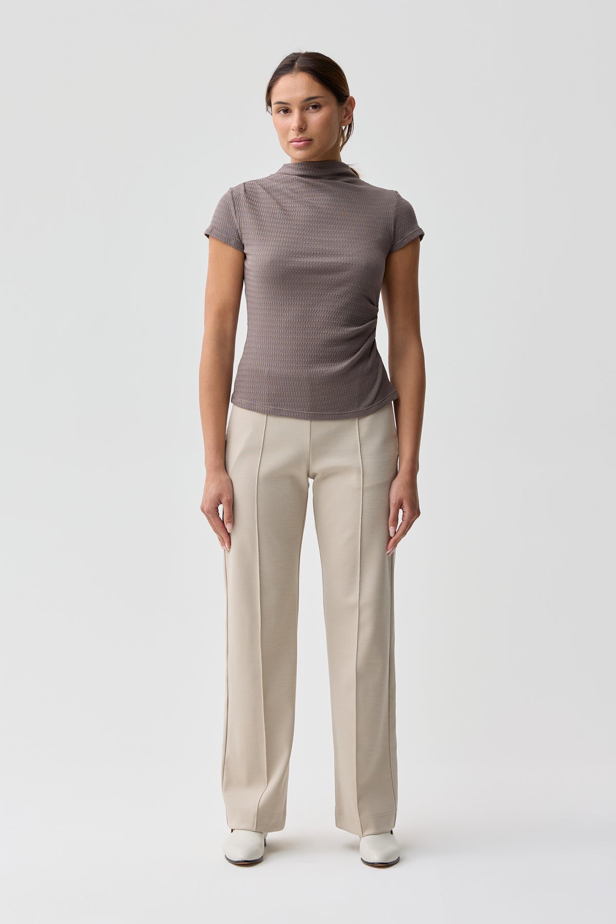 Heron Ruched Short Sleeve Top Stone