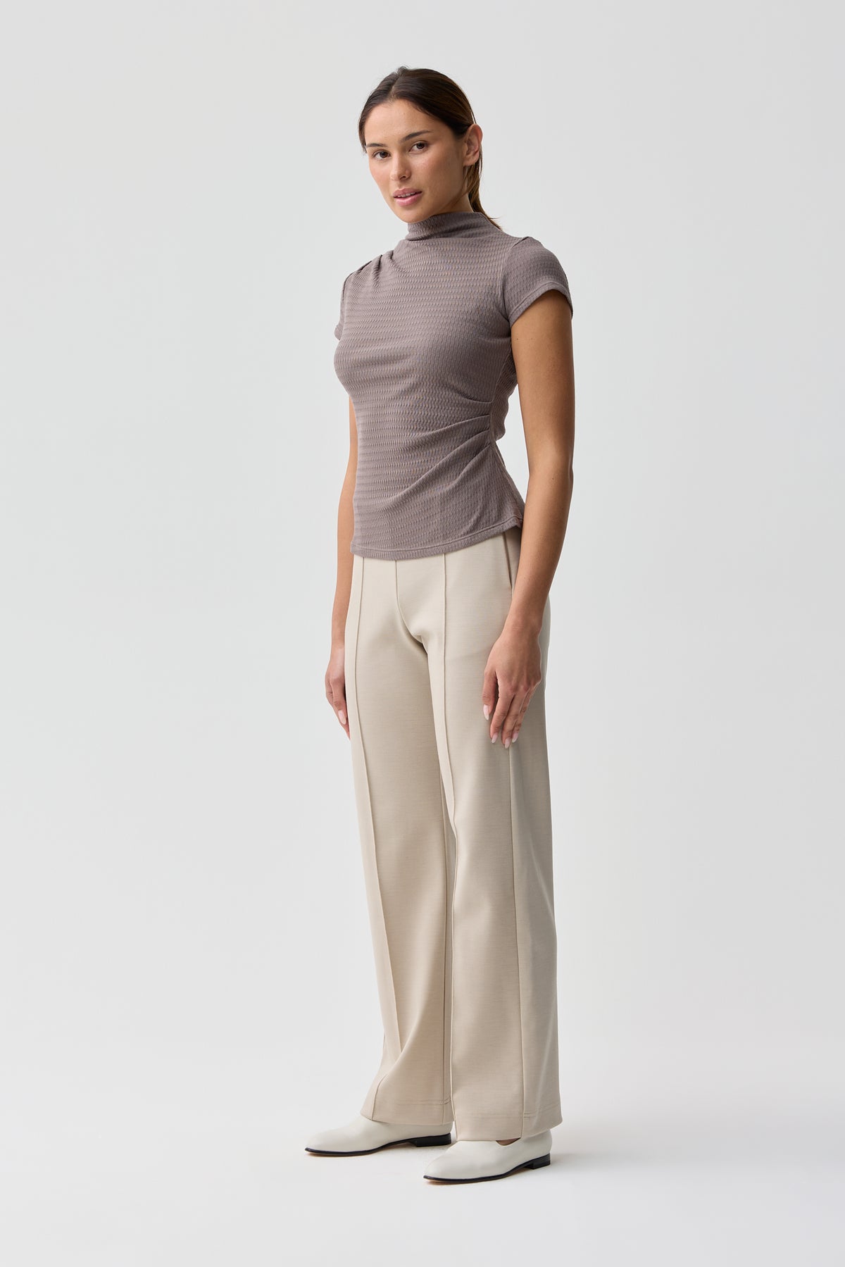 Heron Ruched Short Sleeve Top Stone
