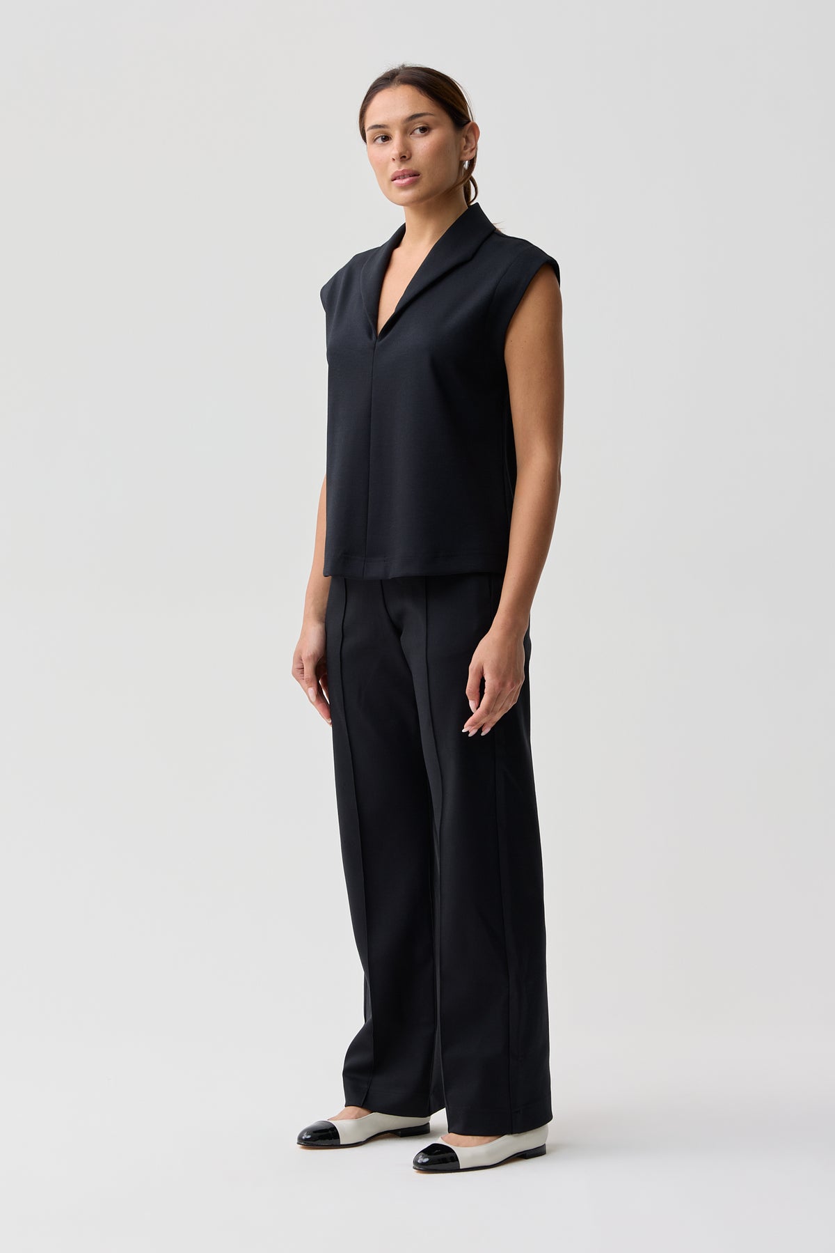 Hunter Merino Wool Ponte Cap Sleeve Top Black Night