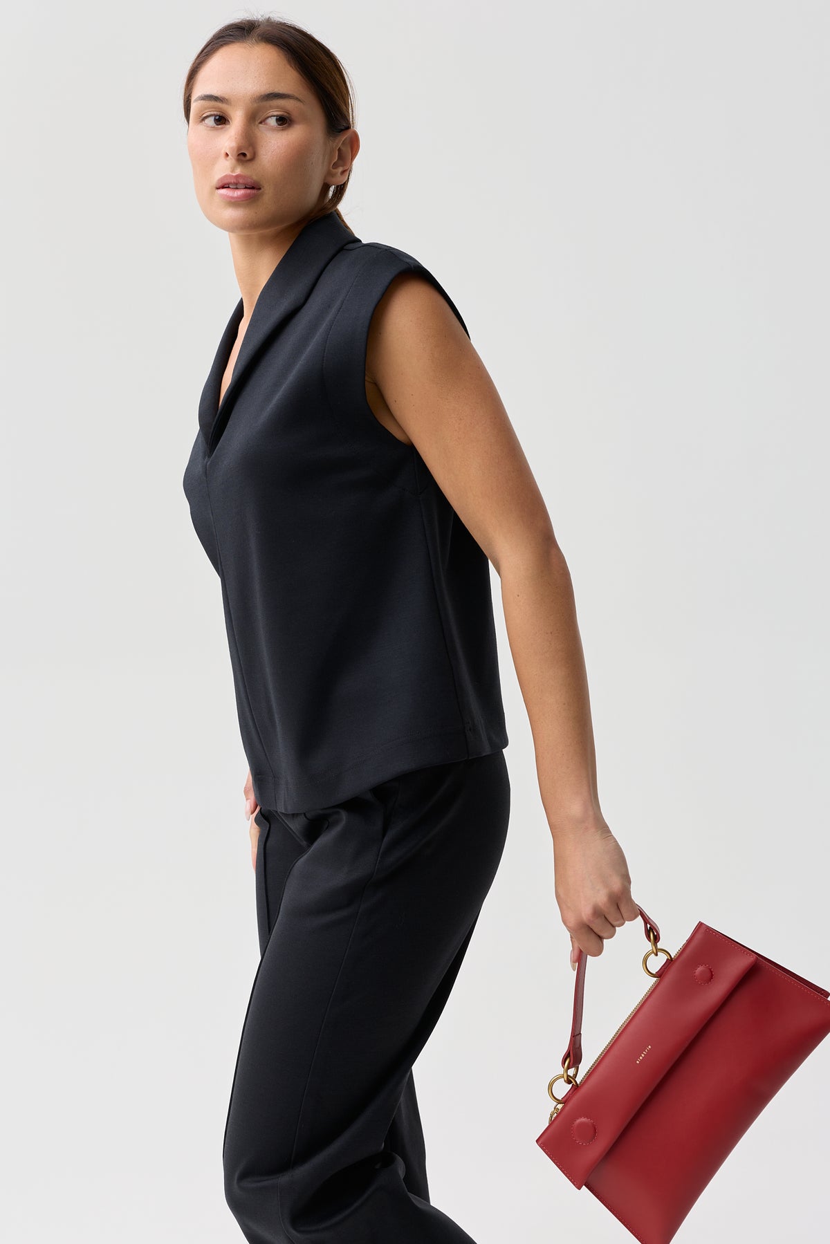 Hunter Merino Wool Ponte Cap Sleeve Top Black Night
