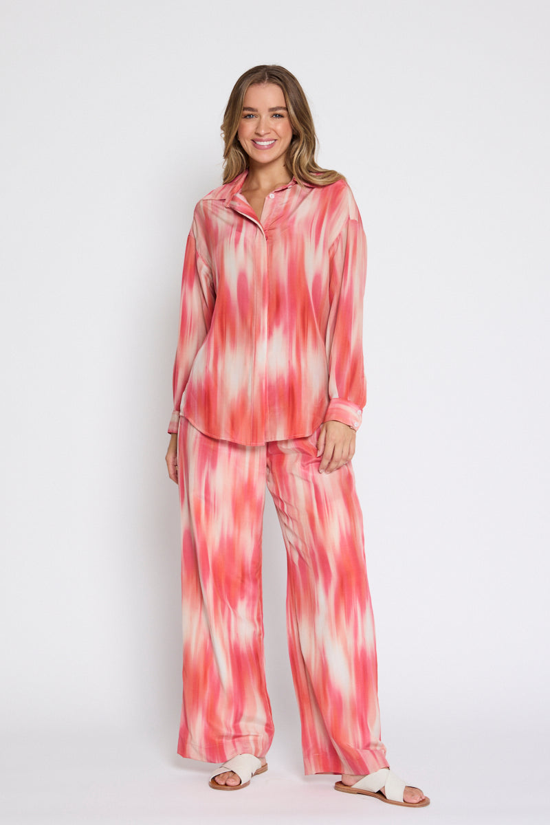 Isa Button Down Silk Shirt in Ombre Pink