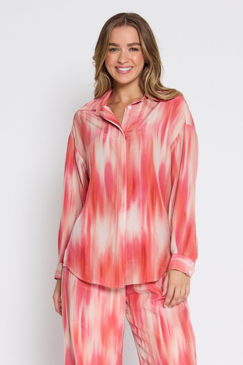 Isa Button Down Silk Shirt in Ombre Pink