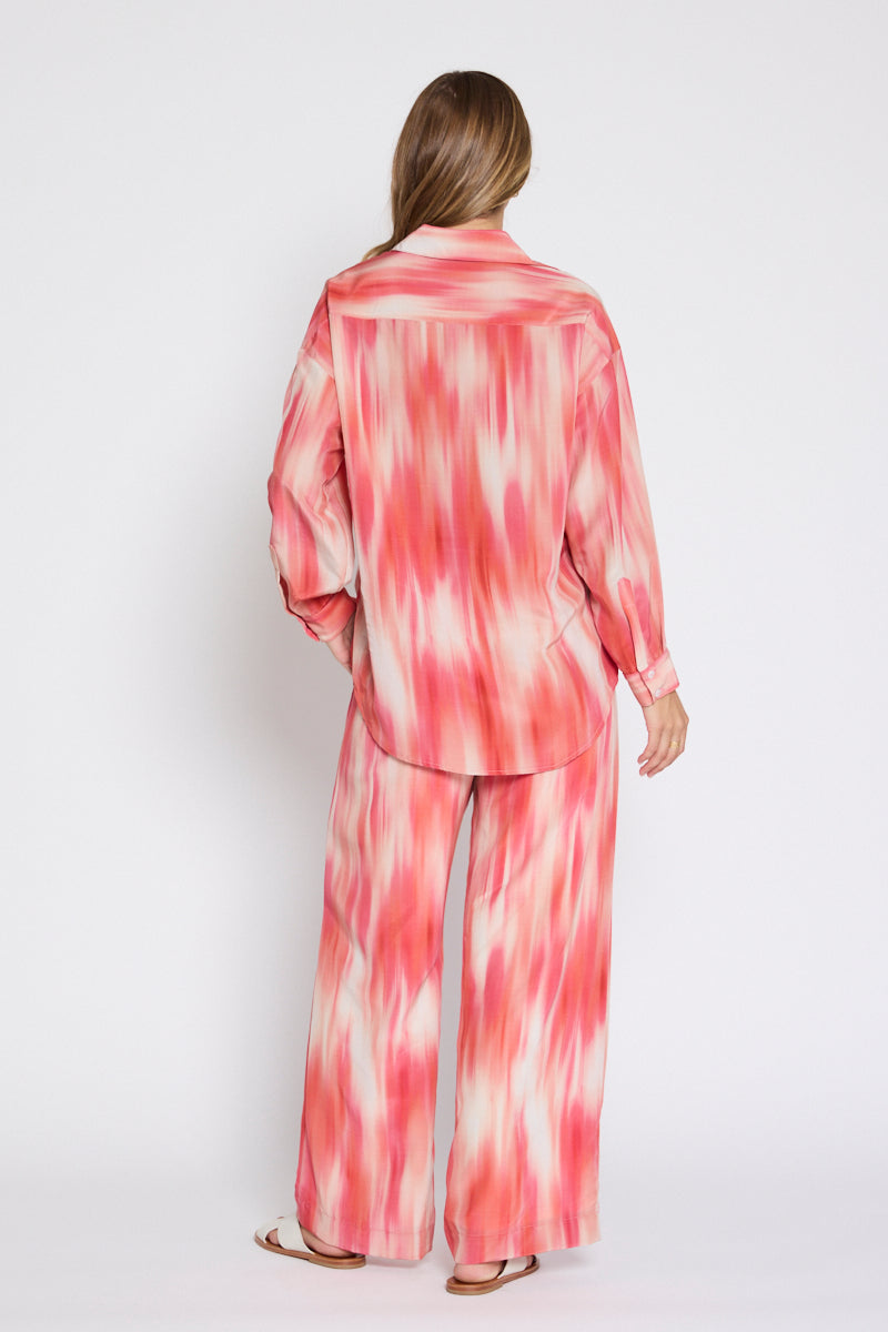 Isa Button Down Silk Shirt in Ombre Pink