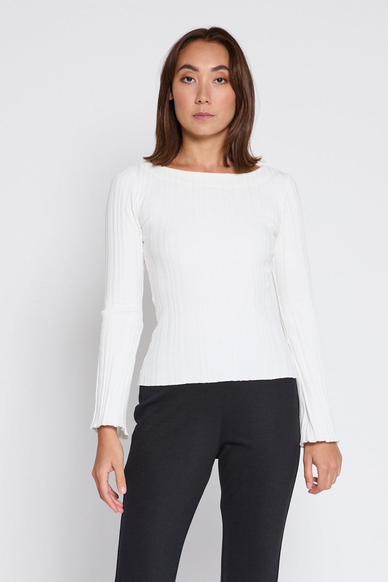 Kensington Long Sleeve Rib Top Natural White