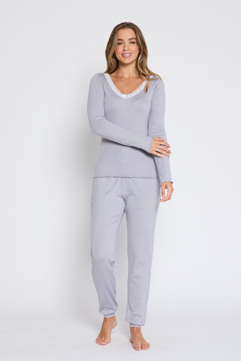 Darling Long Sleeve Sleep Top Grey Fog