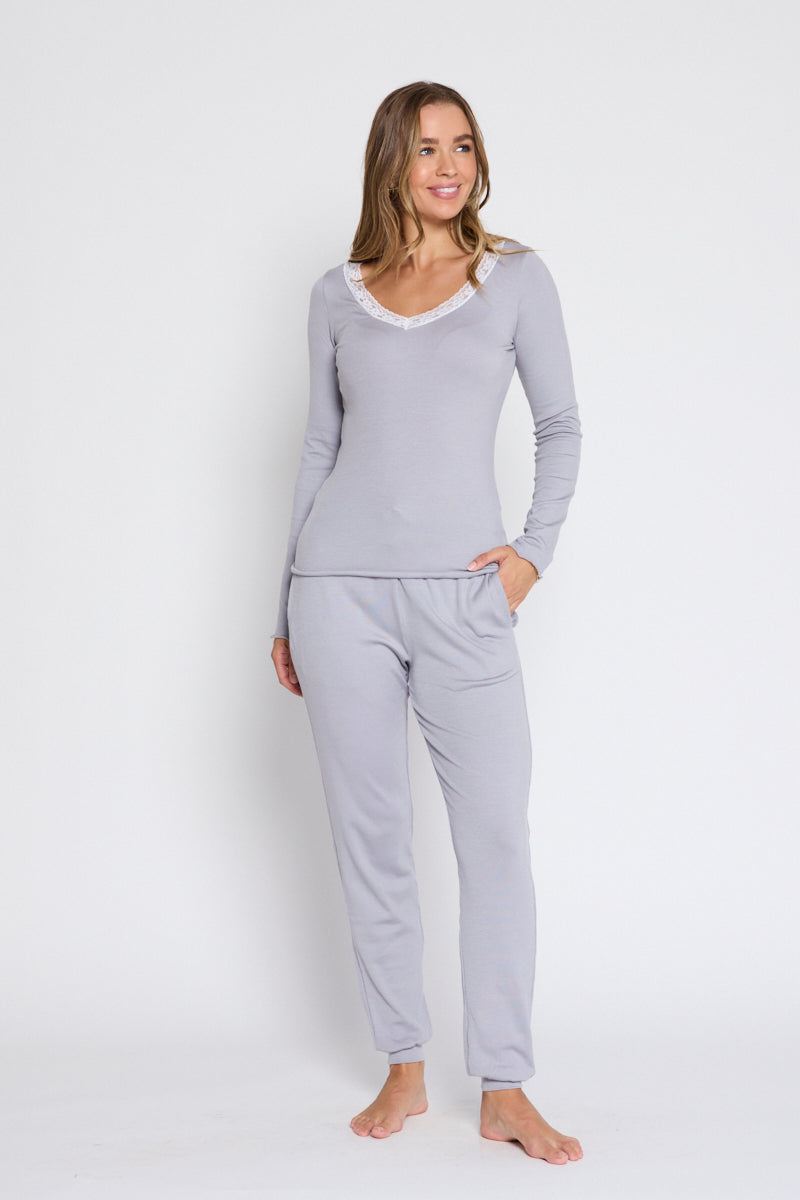 Darling Long Sleeve Sleep Top Grey Fog
