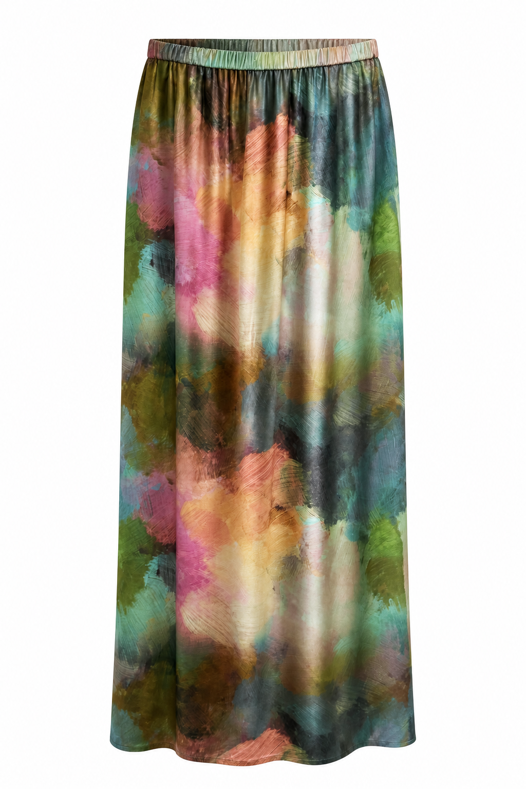 Auburn Silk Skirt in multicolour abstract print, front view