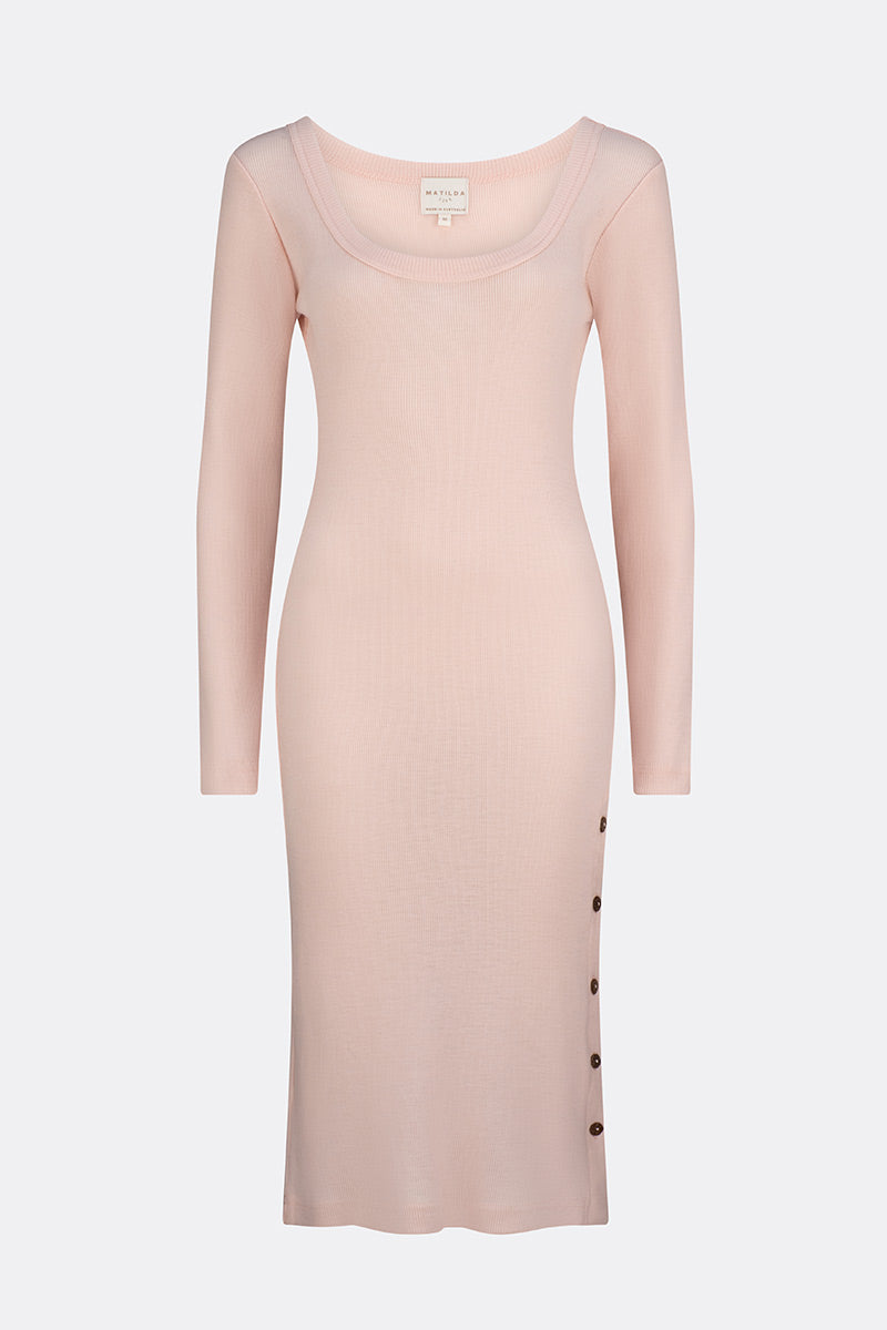 Eden Soft Merino Wool Long Sleeve Dress Pink
