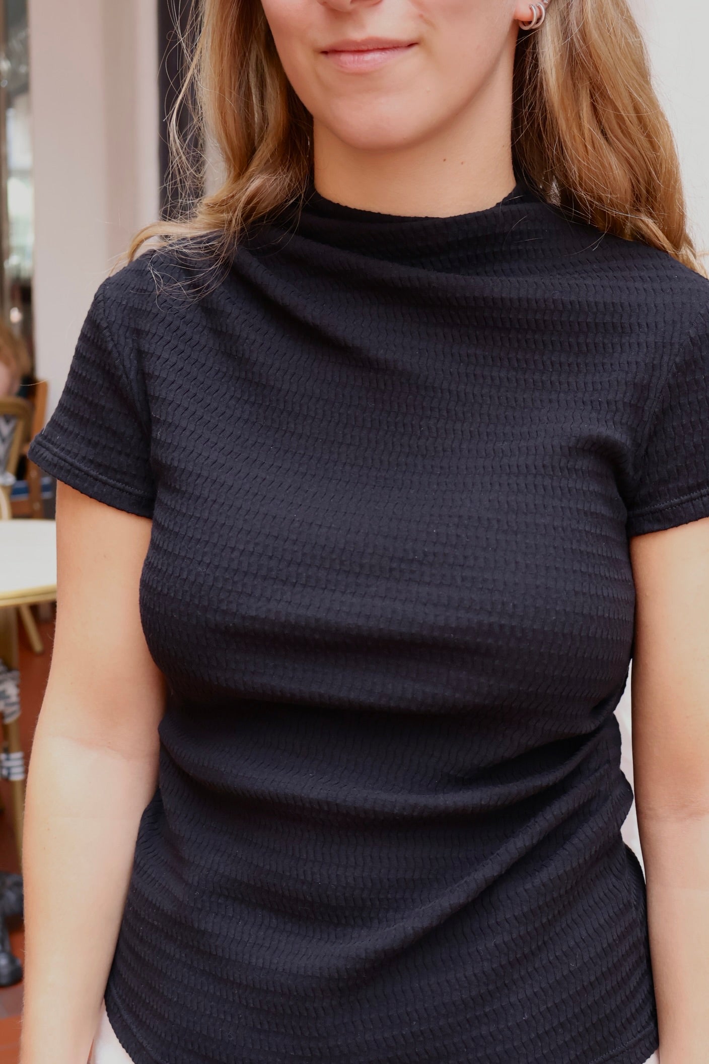 Heron Ruched Short Sleeve Top Black Night