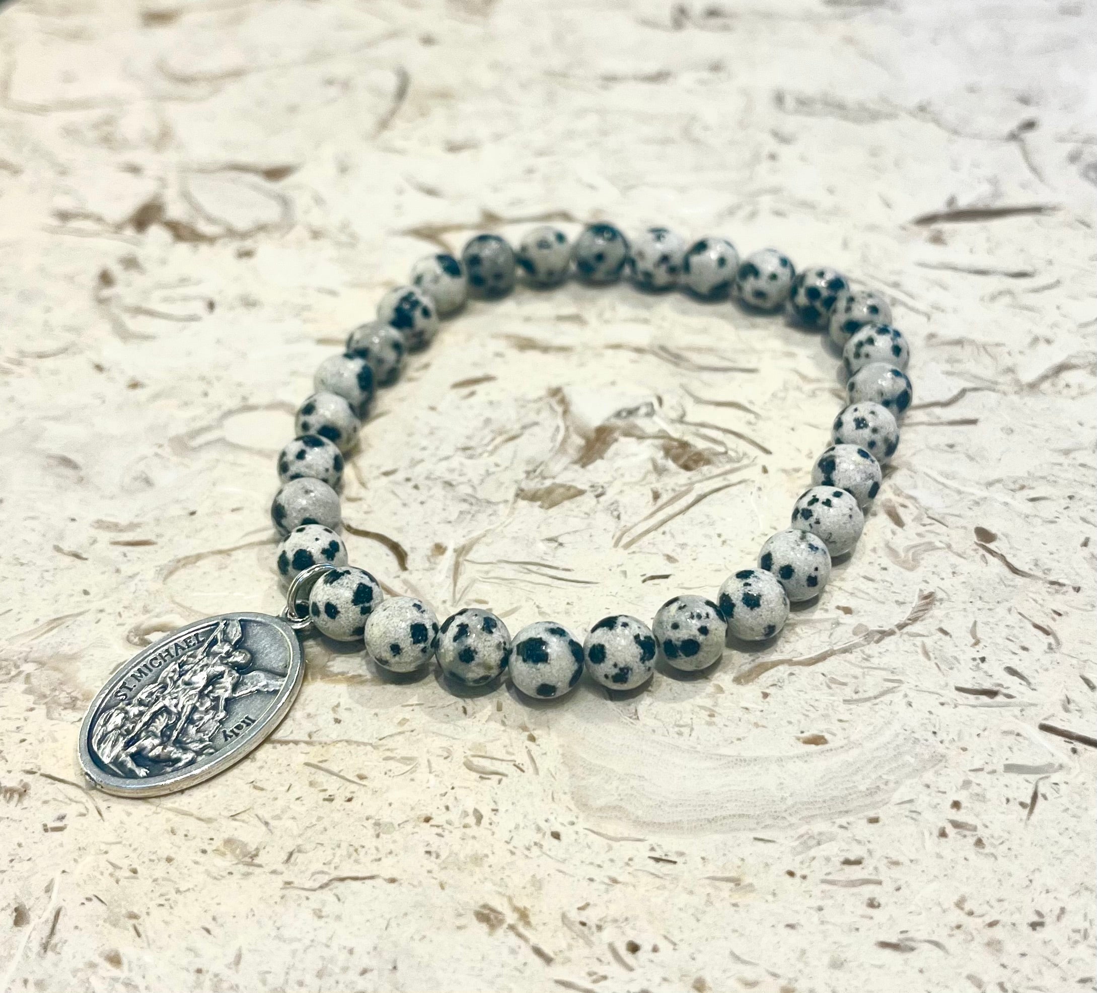 TB Dalmation Jasper Crystal Bead Bracelet