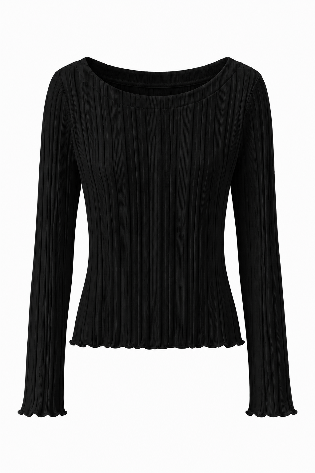Kensington Boat Neck Long Sleeve Rib Top Black