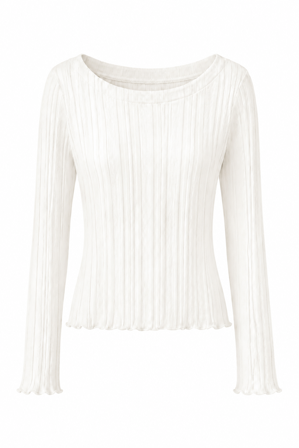 Kensington Boat Neck Long Sleeve Rib Top Natural White