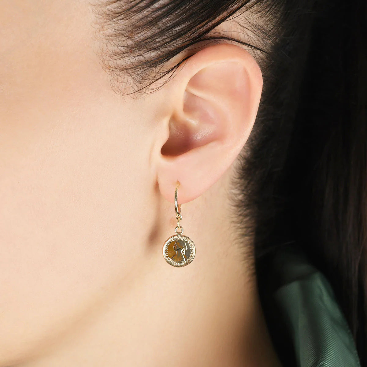 VT Luxe Hammered Hoop Studs (13mm) with Mini Coins