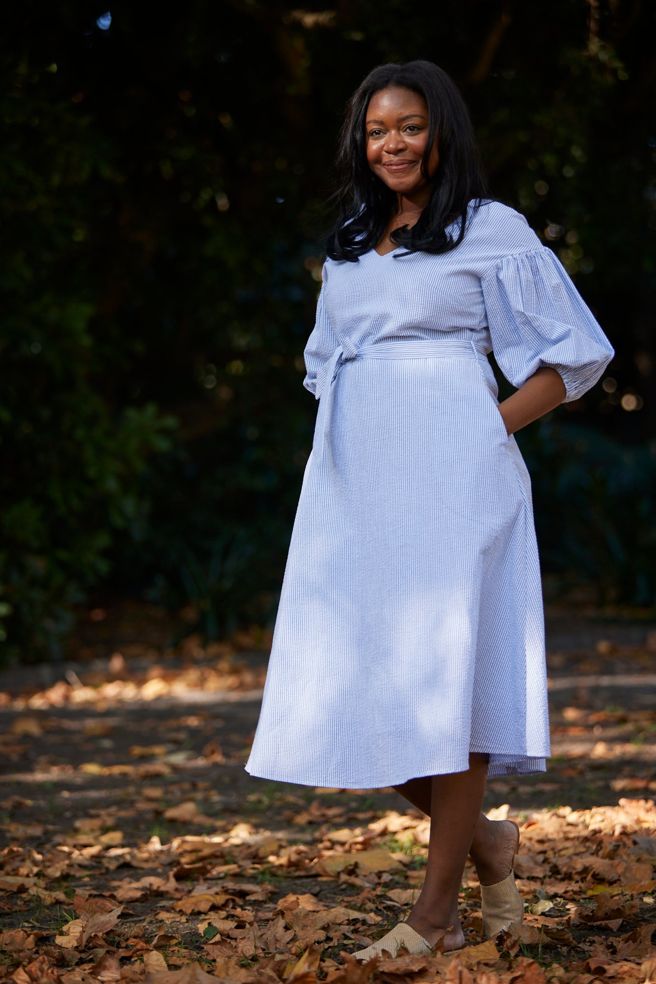 Johanna Stripe Cotton Dress Blue Ocean
