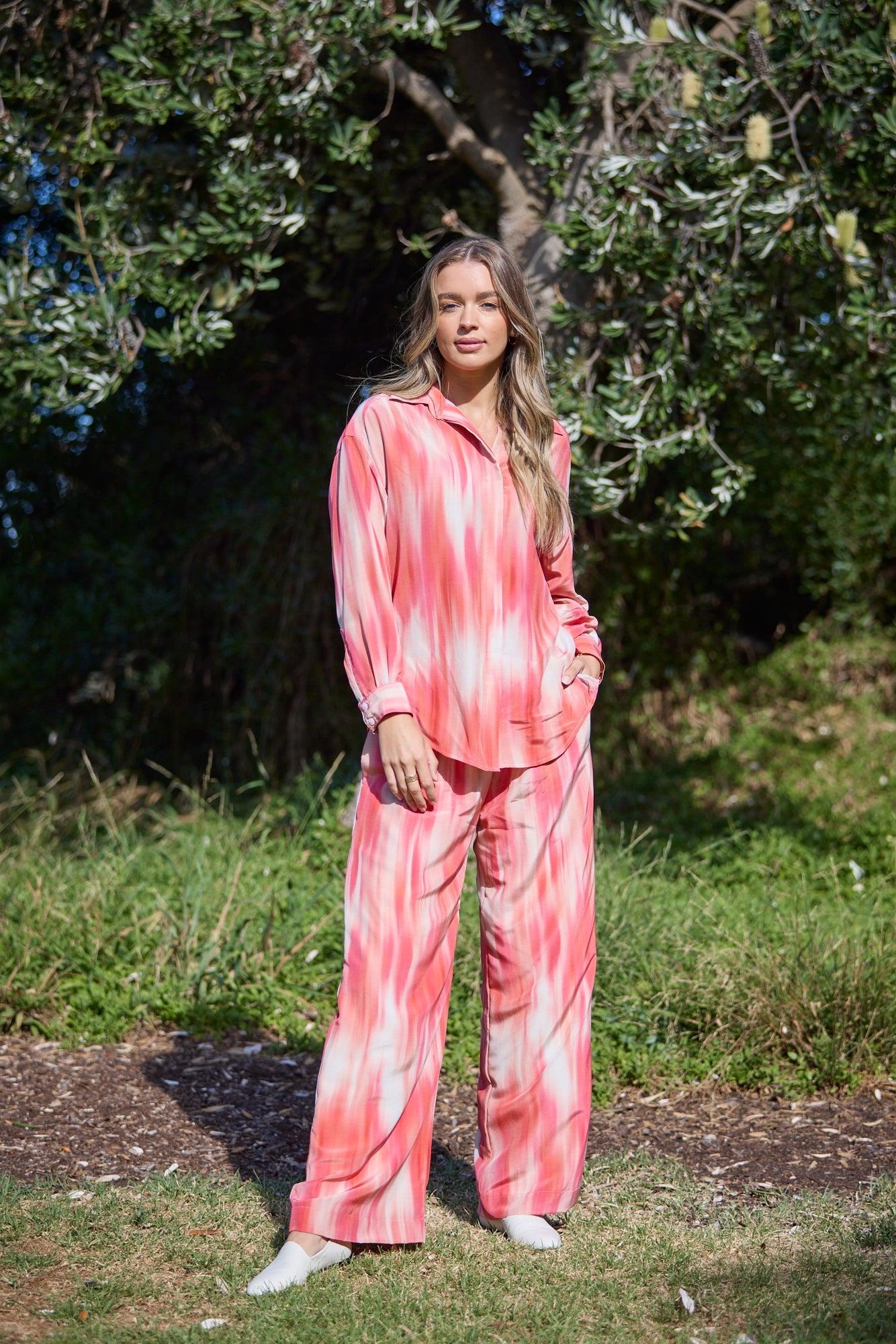 Isa Wide Leg Silk Pant in Ombre Pink