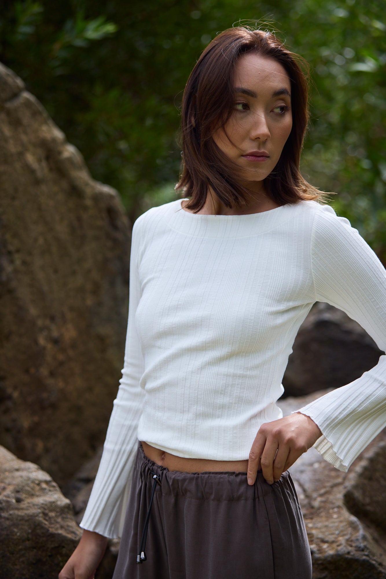 Kensington Long Sleeve Rib Top Natural White