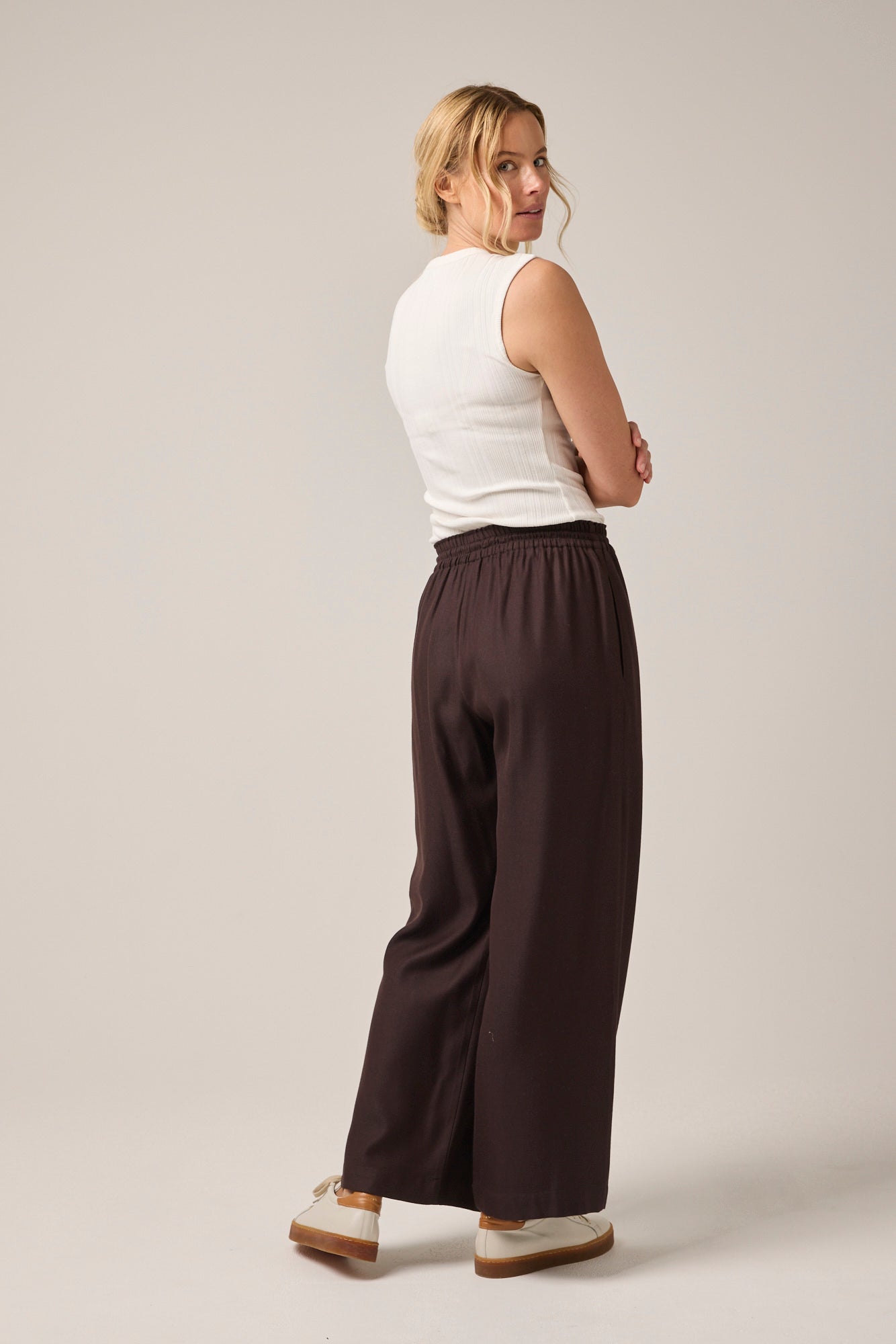 Lyndall Drawstring Wool/Linen Pant Espresso