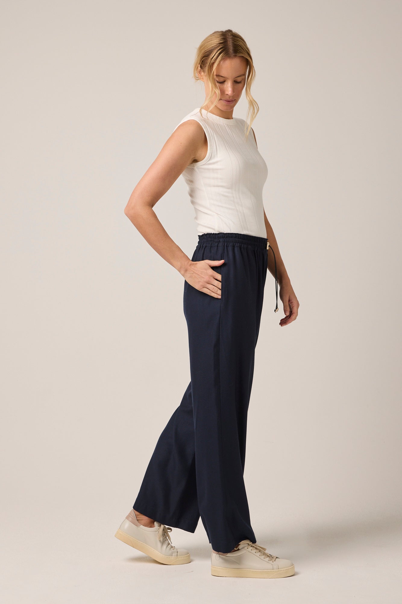 Lyndall Drawstring Wool/Linen Pant Navy Night