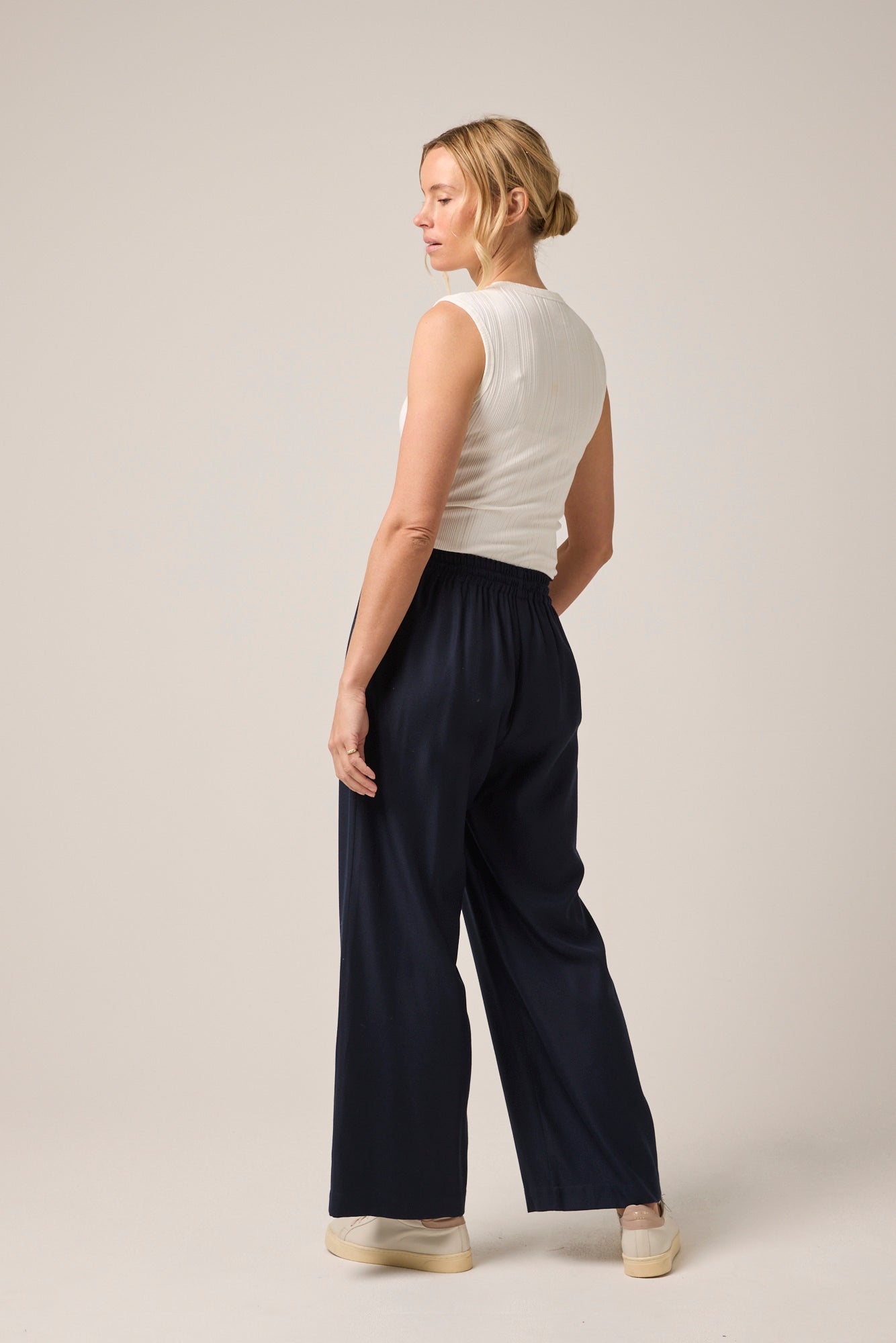 Lyndall Drawstring Wool/Linen Pant Navy Night