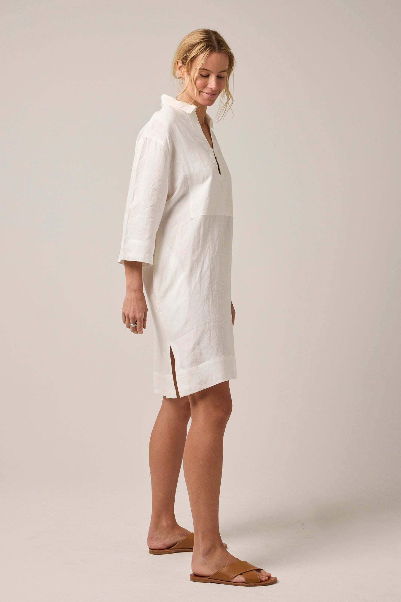 Indi Linen Beach Dress Natural White