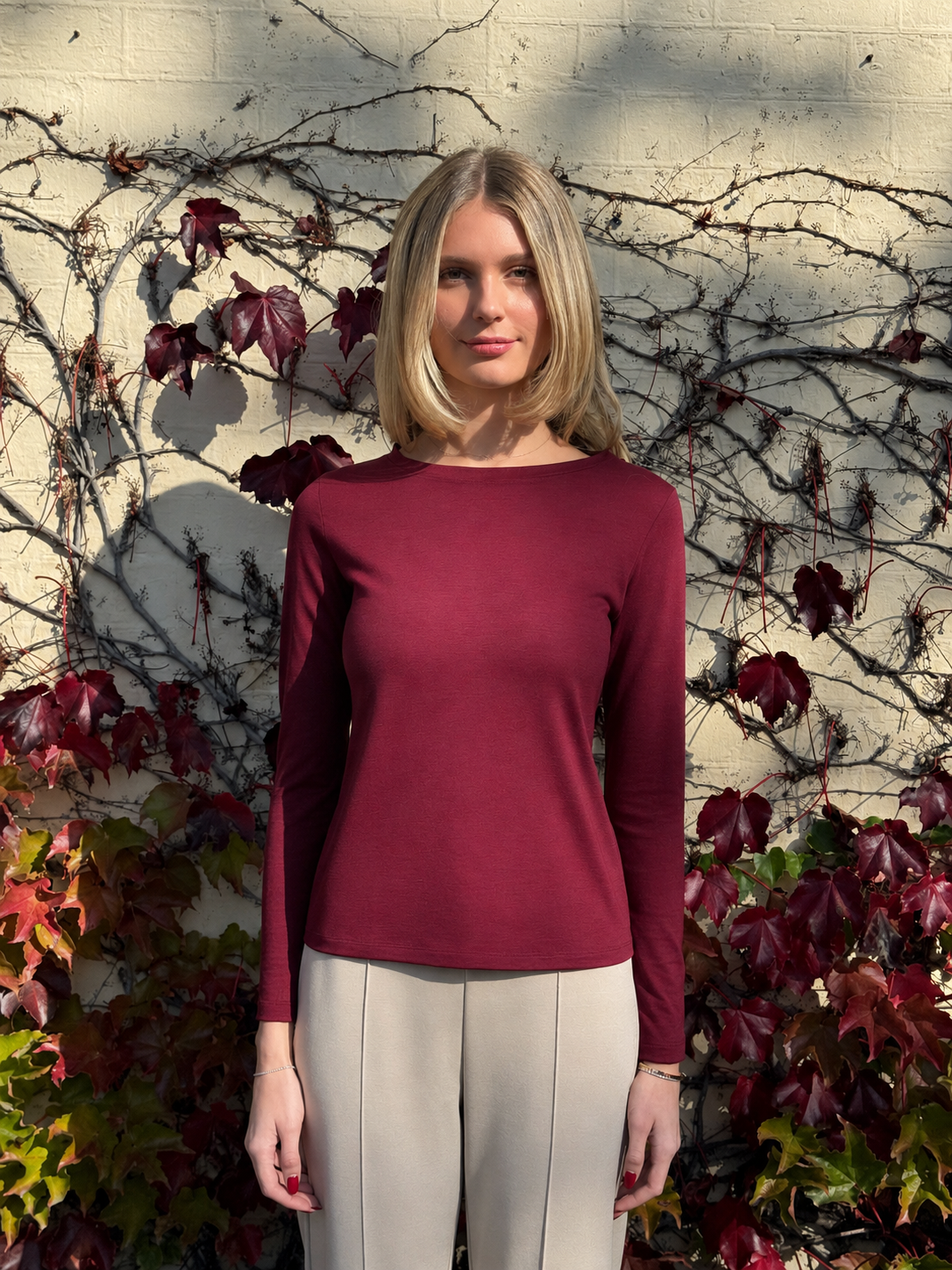 Mallee Merino Wool Boat Neck Long Sleeve Shiraz