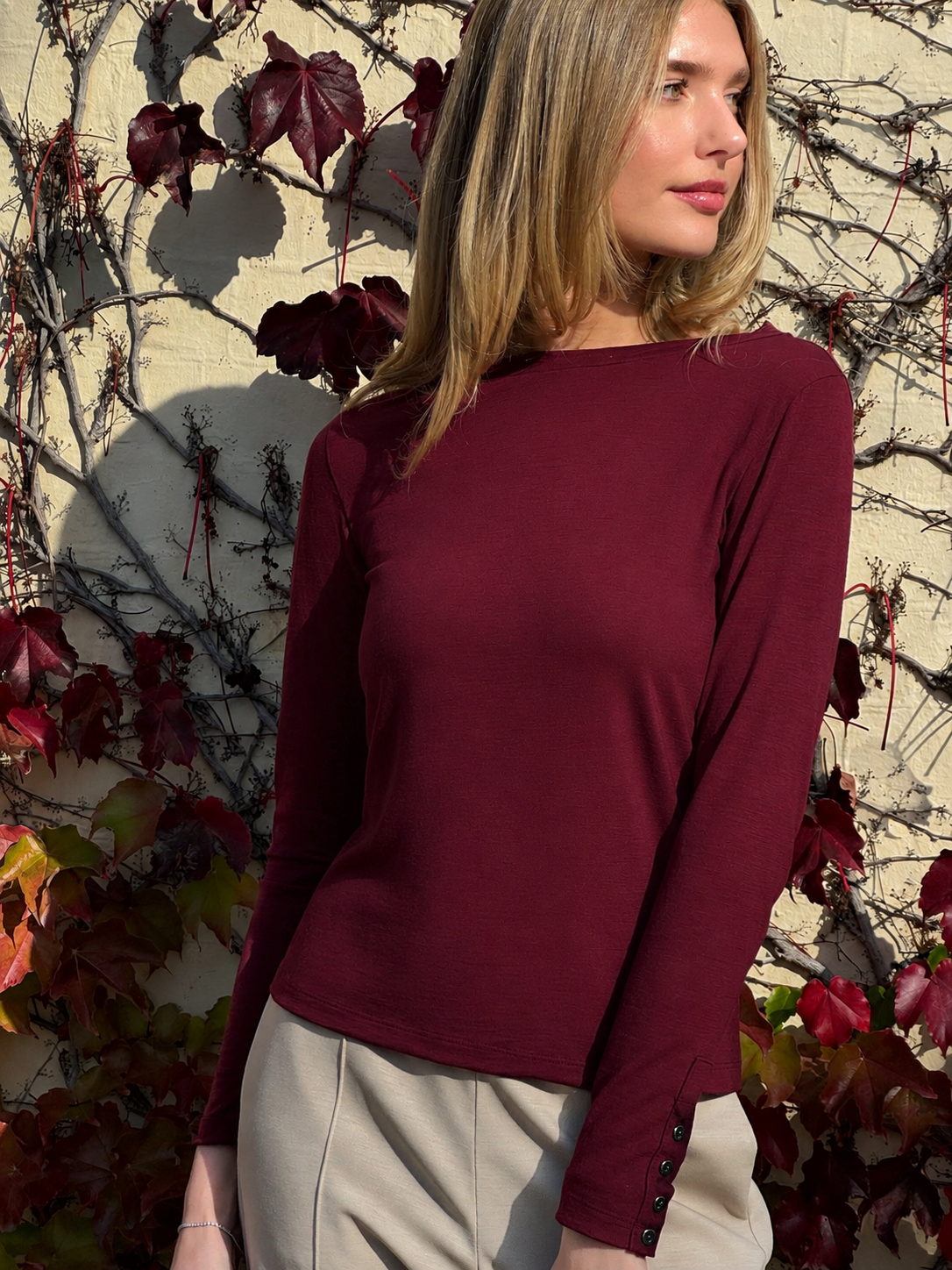 Mallee Merino Wool Boat Neck Long Sleeve Shiraz