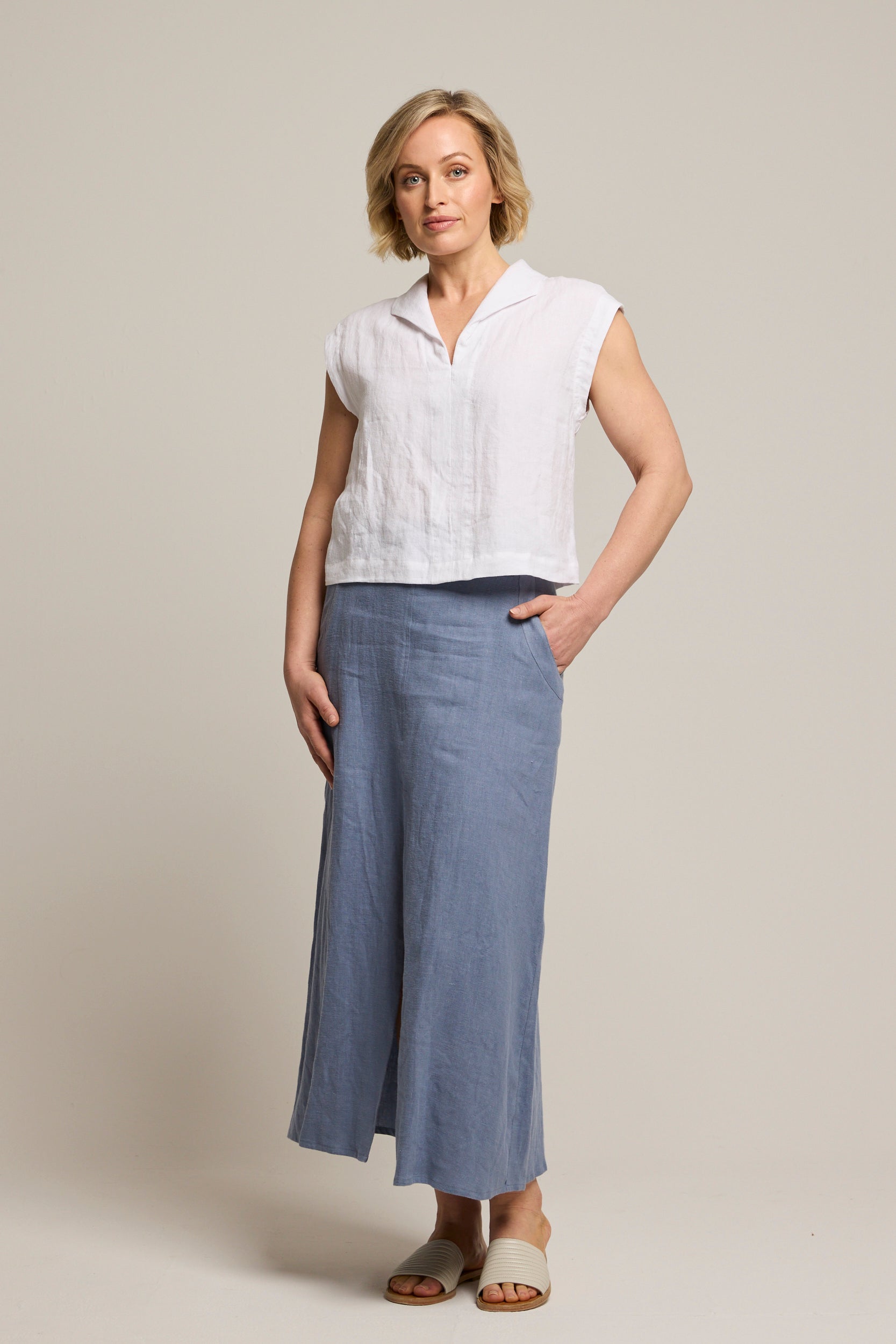 Indi Linen Cap Sleeve Top White