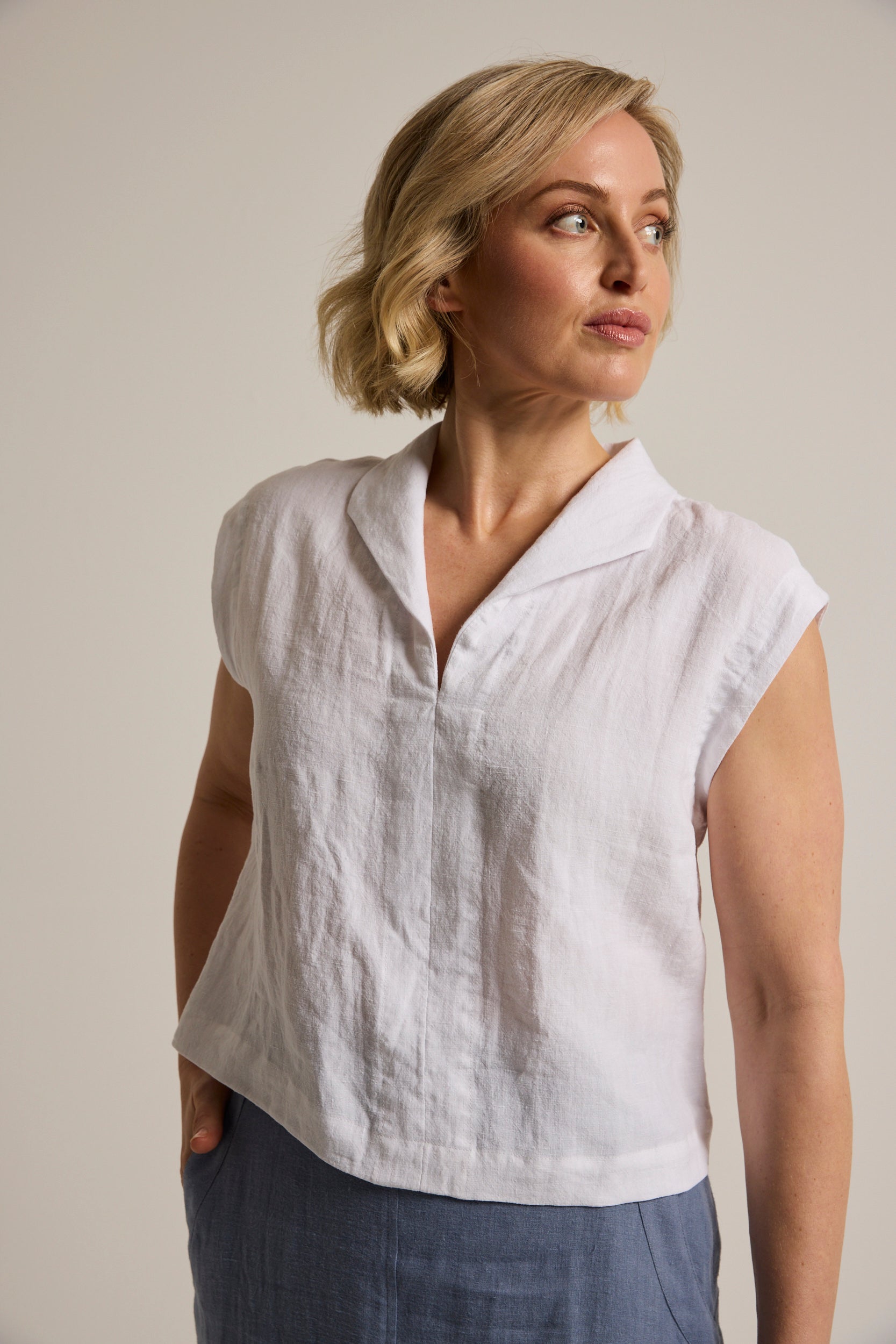 Indi Linen Cap Sleeve Top White