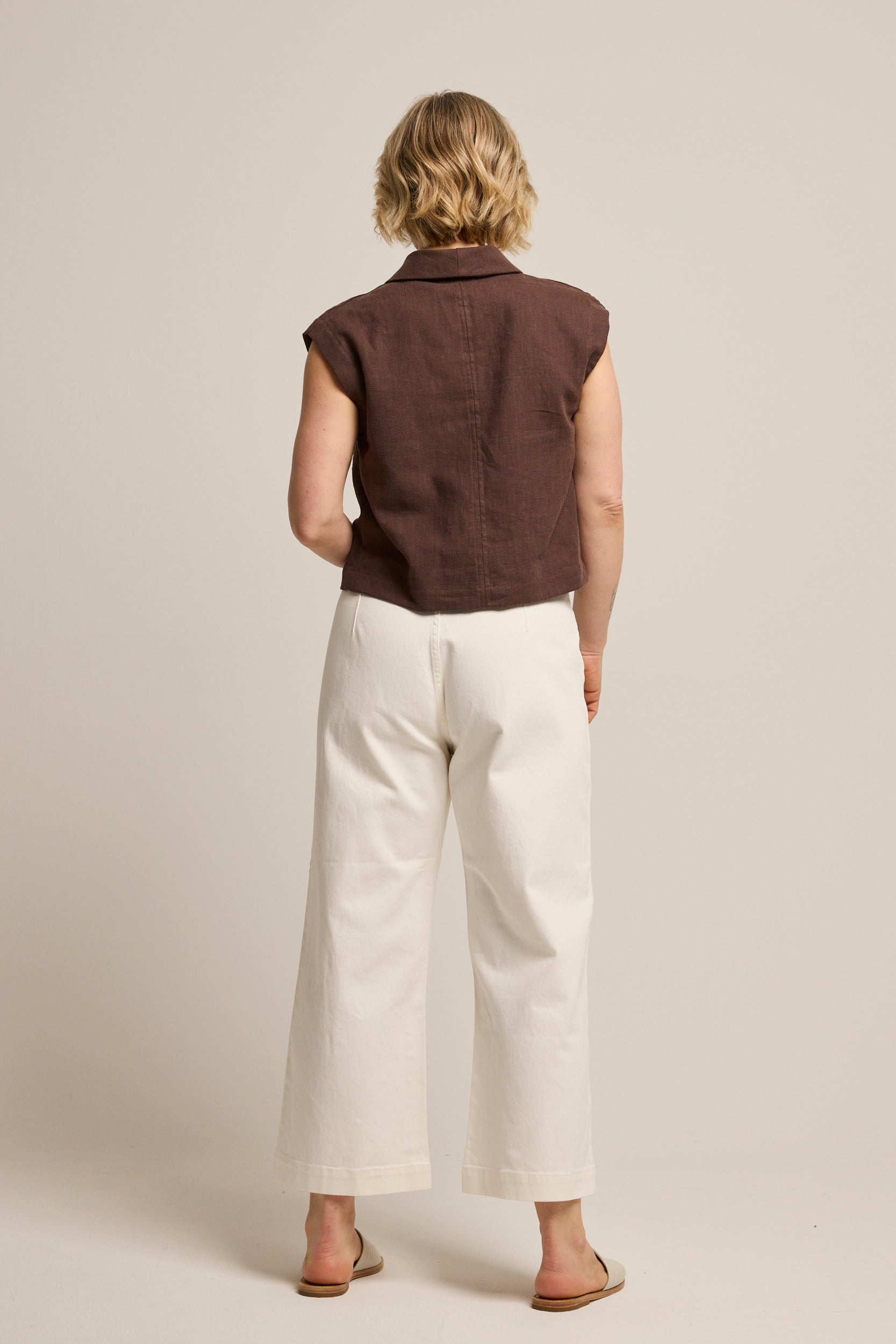 Adelaide Linen Cap Sleeve Top Espresso