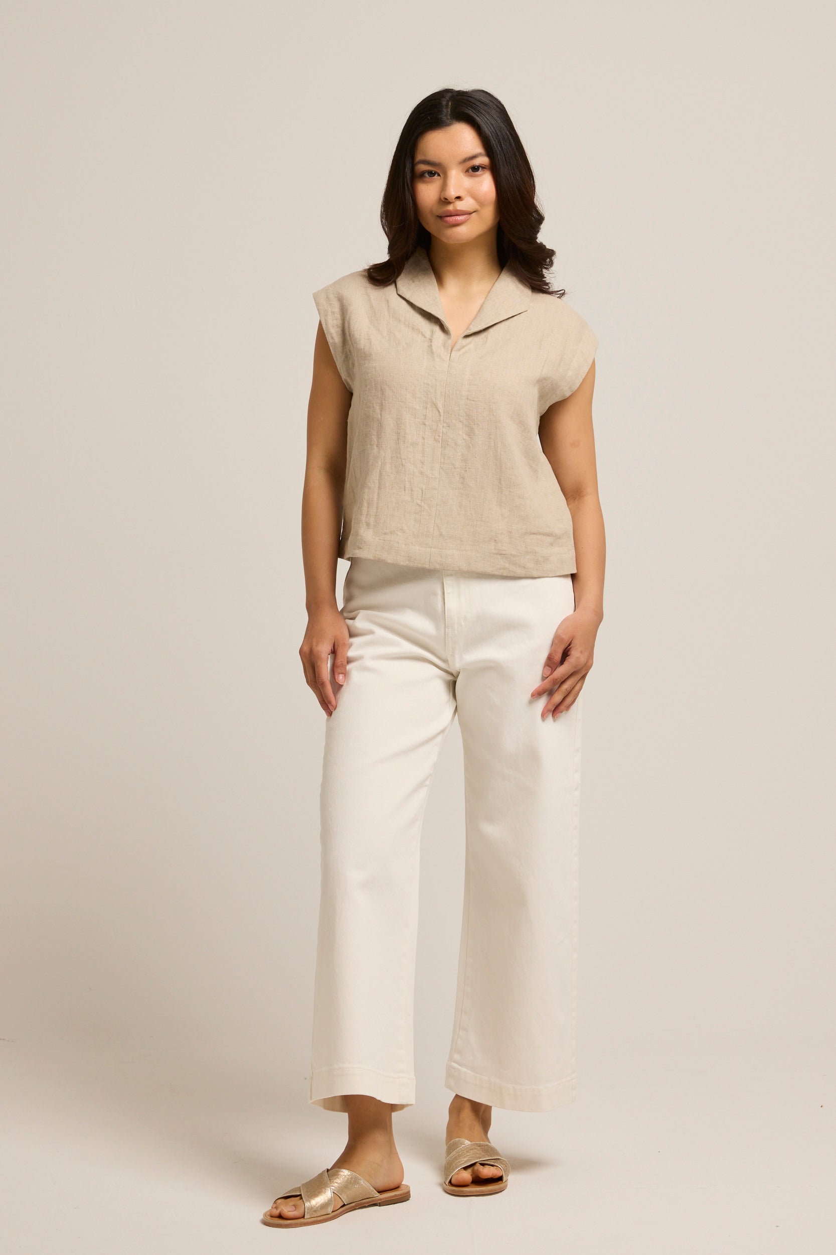 Indi Linen Cap Sleeve Top Oat