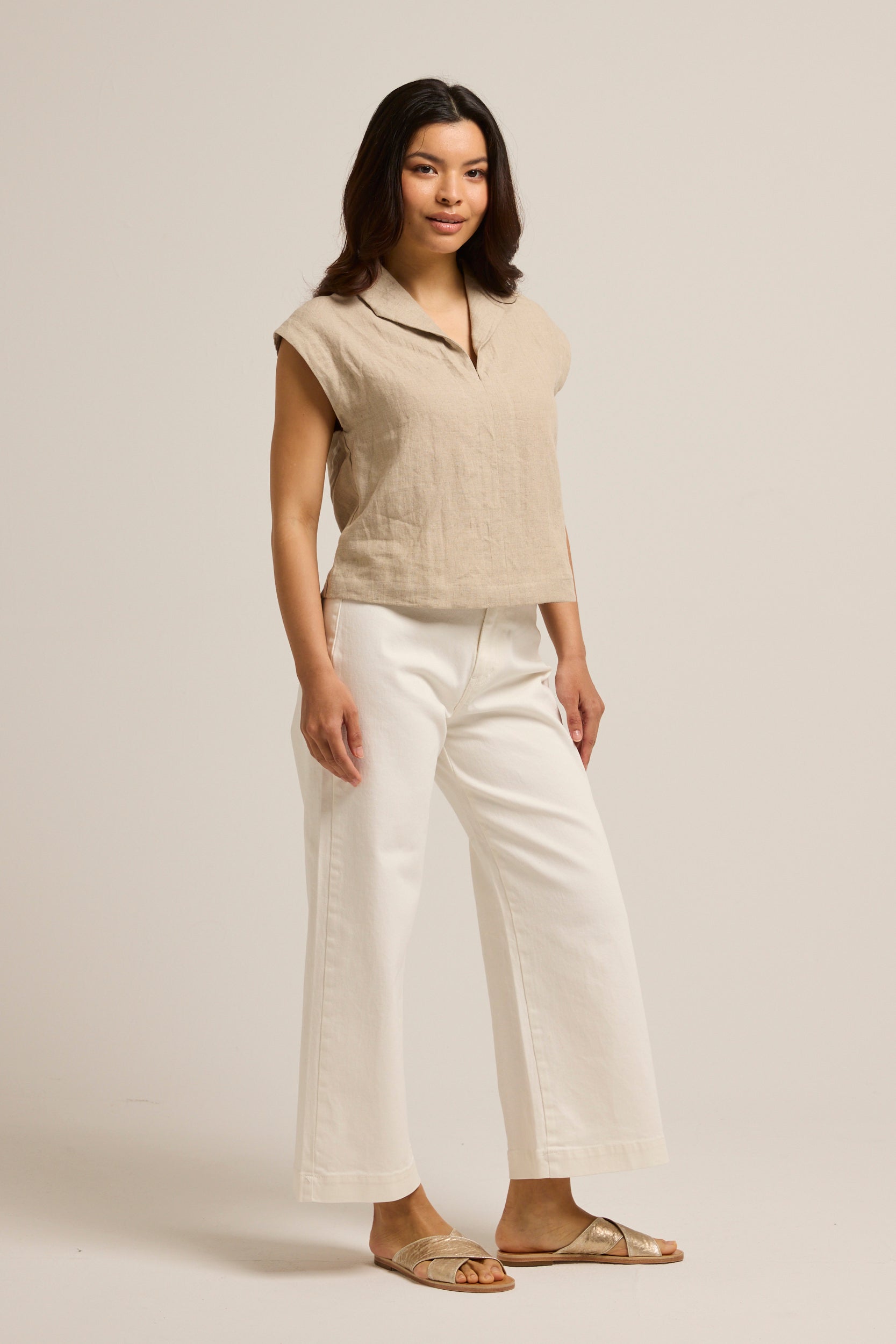 Indi Linen Cap Sleeve Top Oat