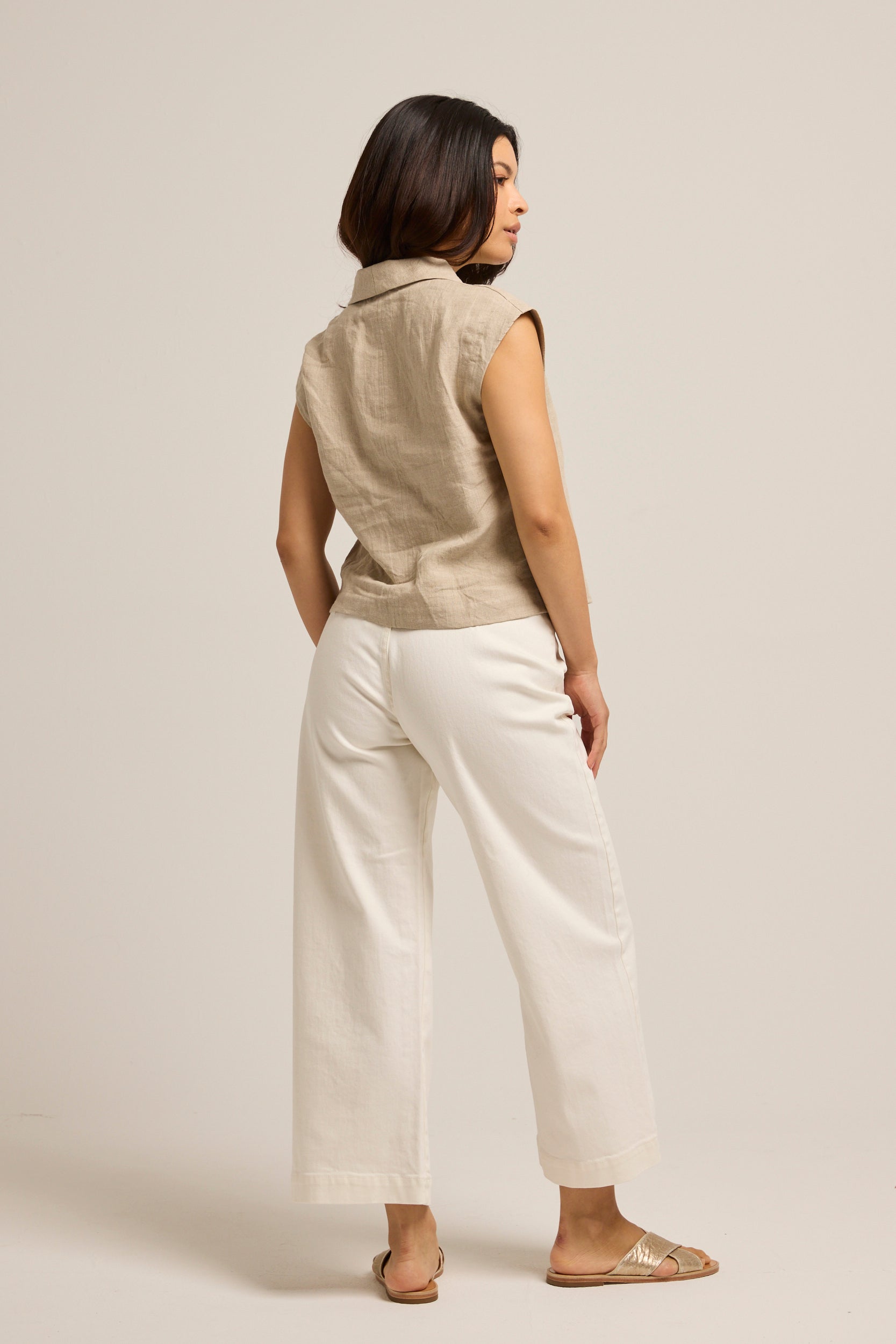 Indi Linen Cap Sleeve Top Oat