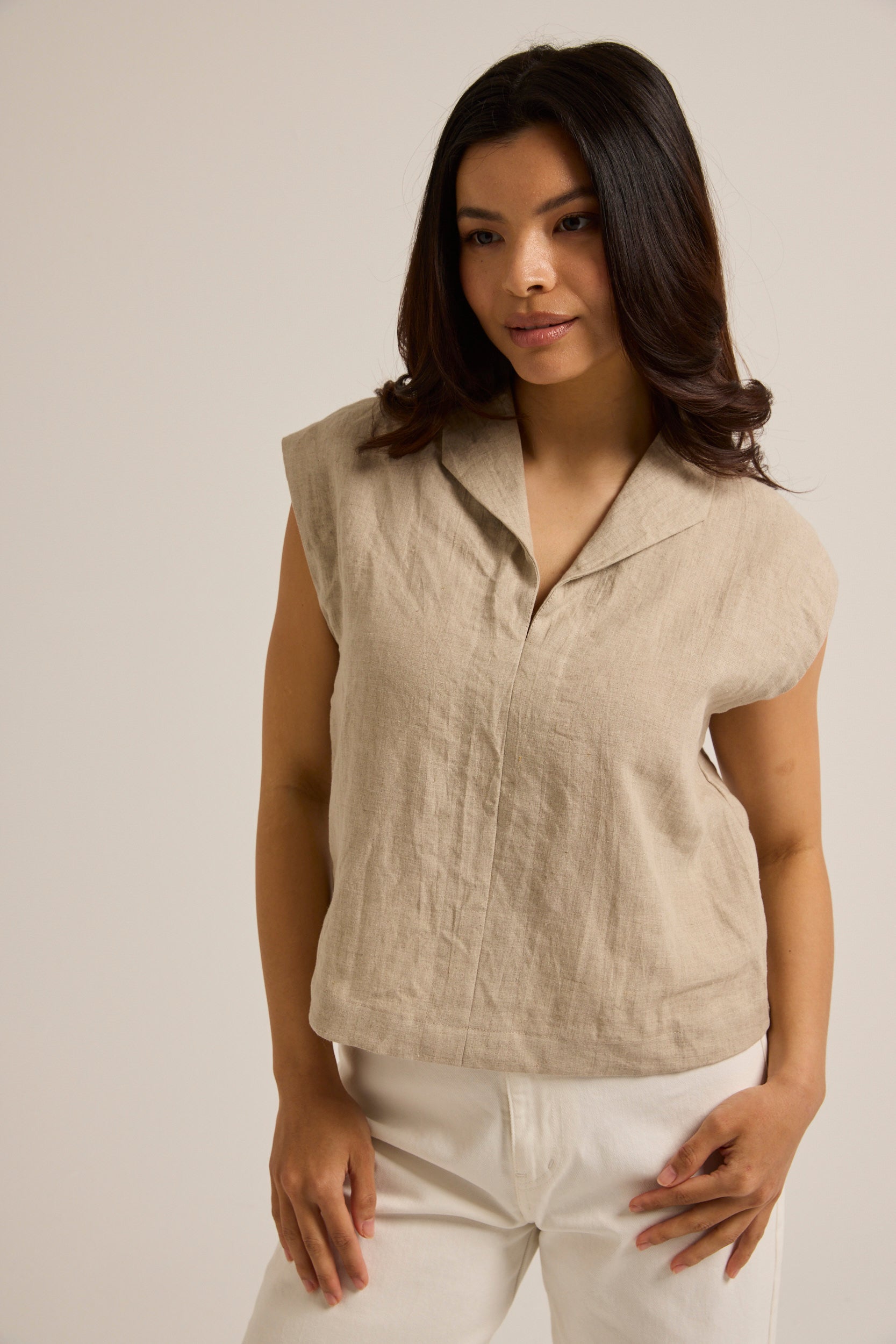 Indi Linen Cap Sleeve Top Oat