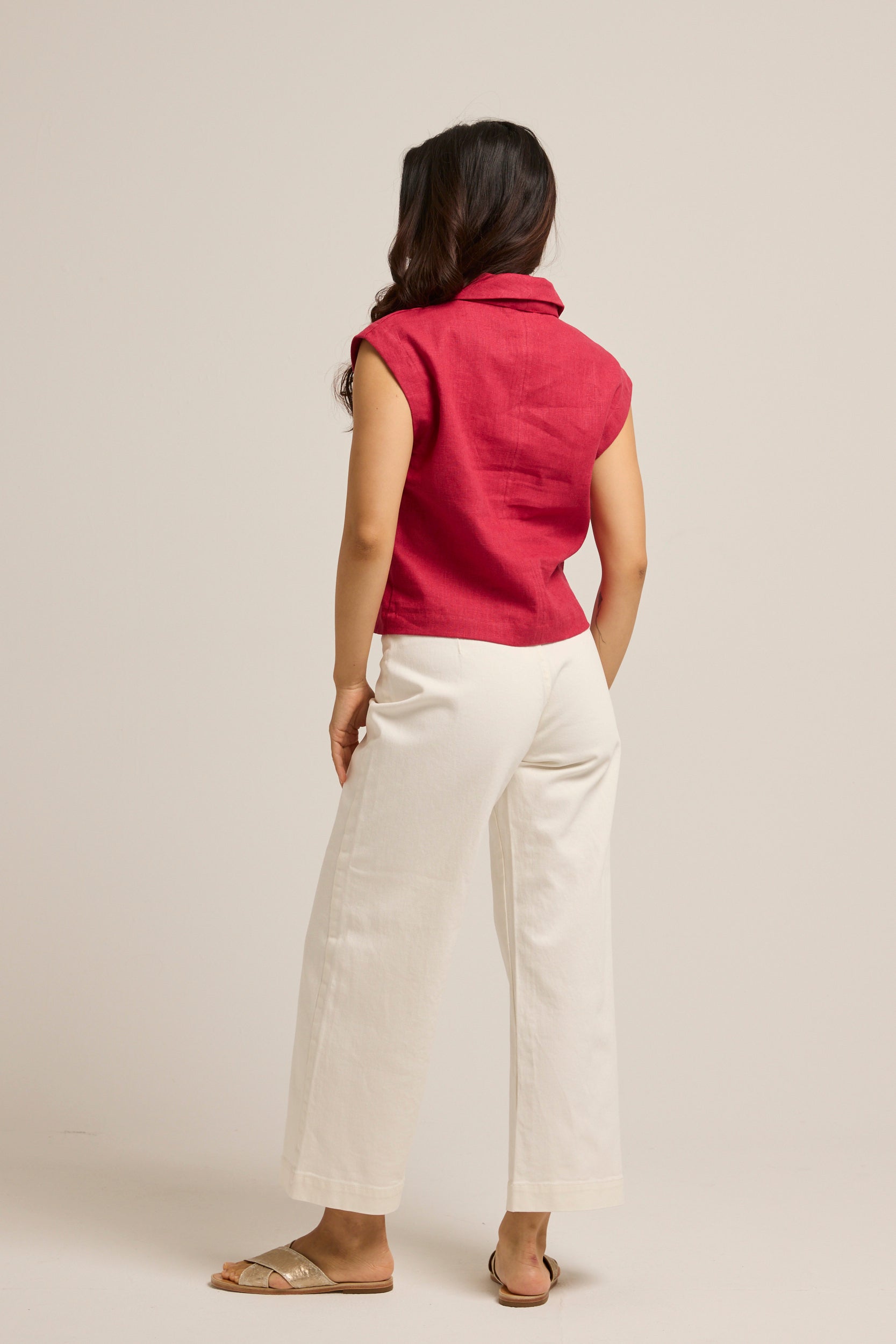 Adelaide Linen Cap Sleeve Top Crimson