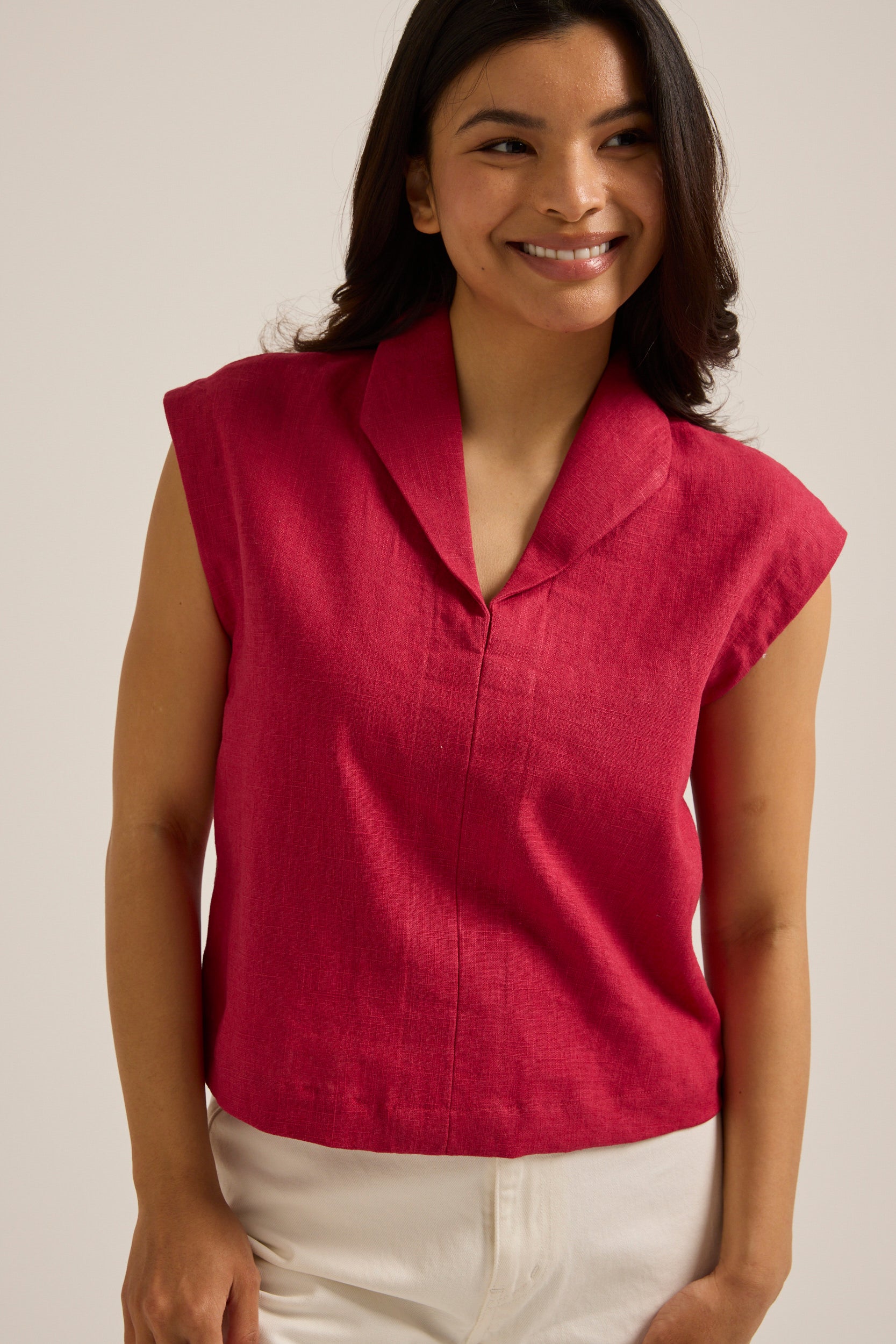 Adelaide Linen Cap Sleeve Top Crimson