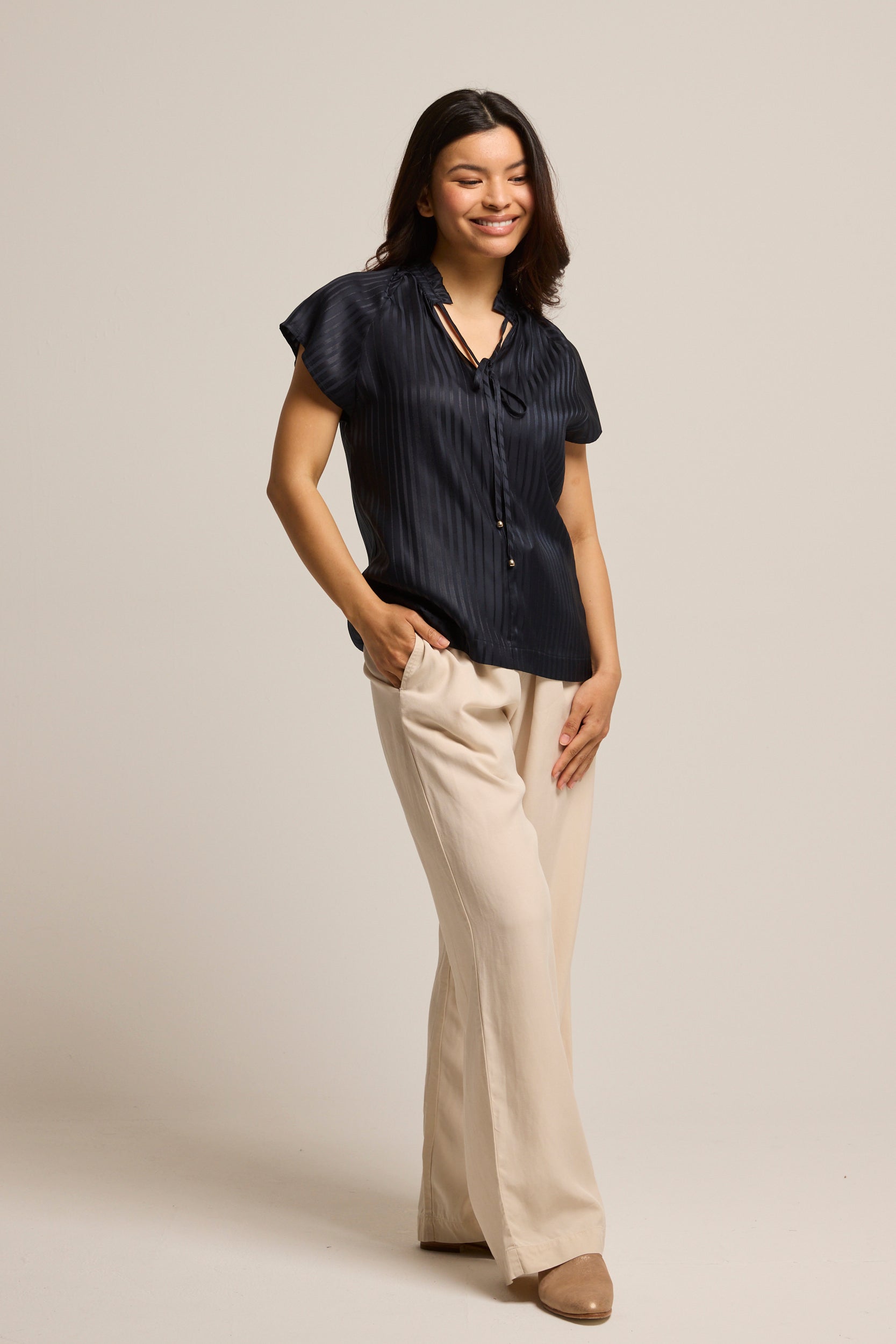 Hampton Navy Silk Blouse