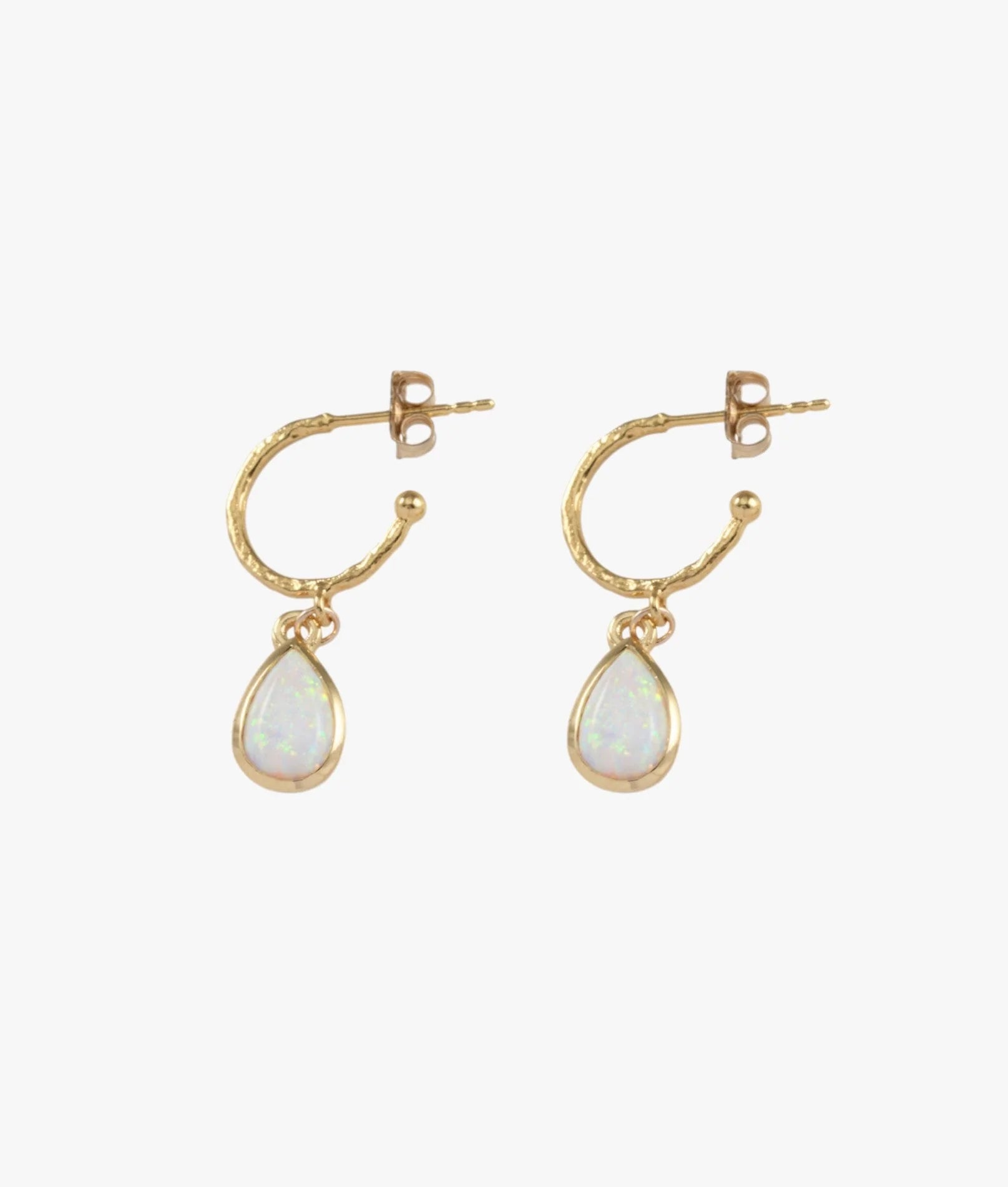 VT Yellow Gold Hammered Hoop Studs (10mm) with Pear Czelline Opal