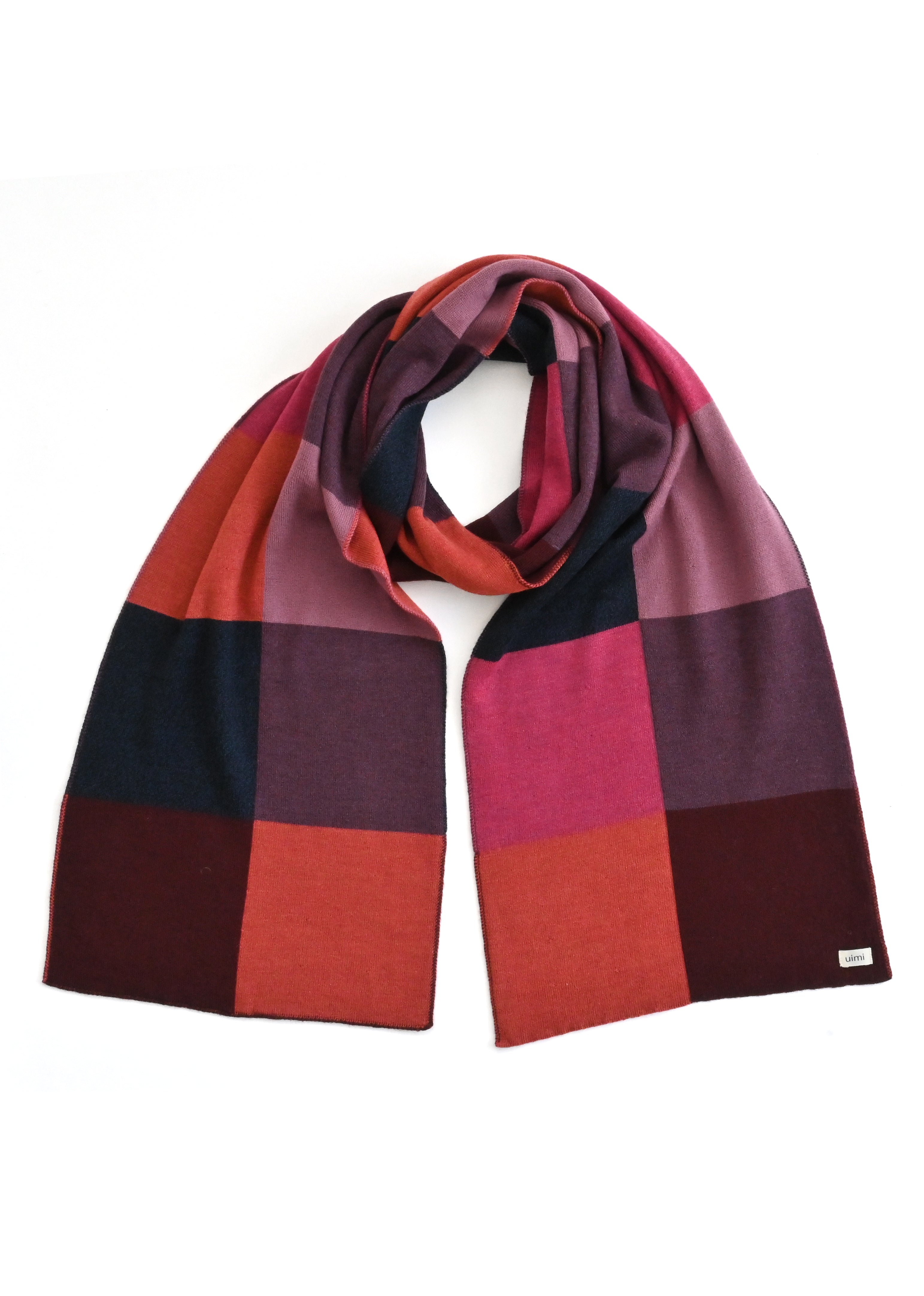 Uimi Frankie Merino Wool Patchwork Scarf Magenta
