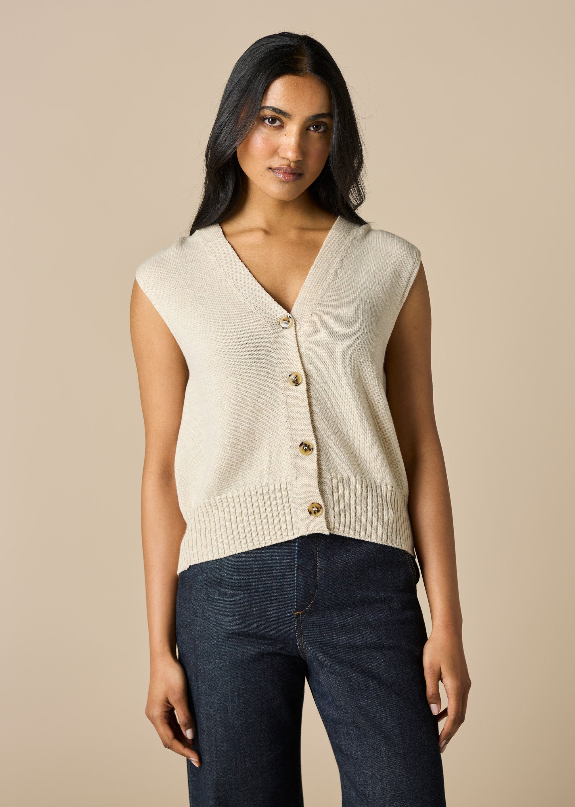 Uimi Margaux Merino Wool V Neck Vest Antique