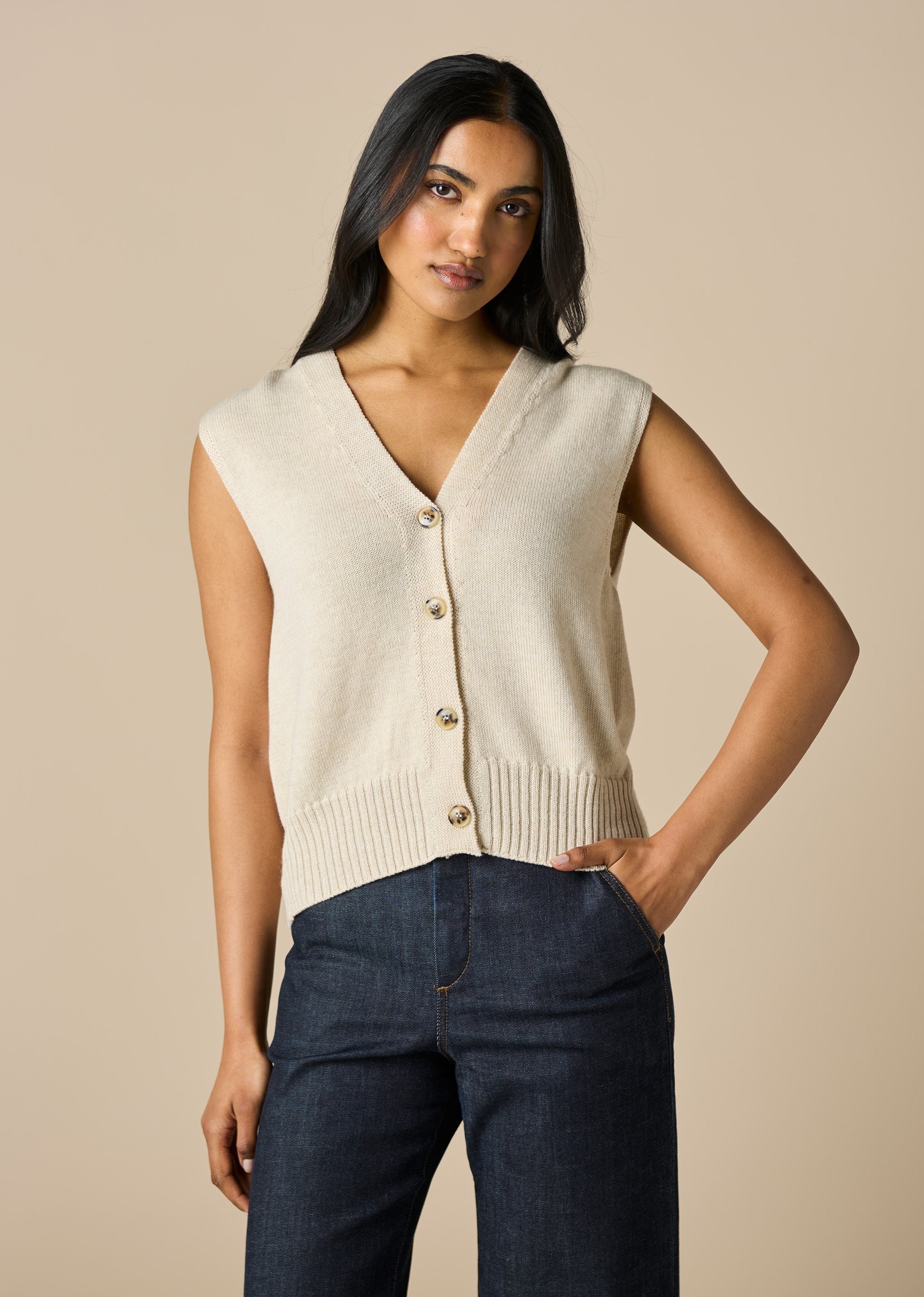 Uimi Margaux Merino Wool V Neck Vest Antique