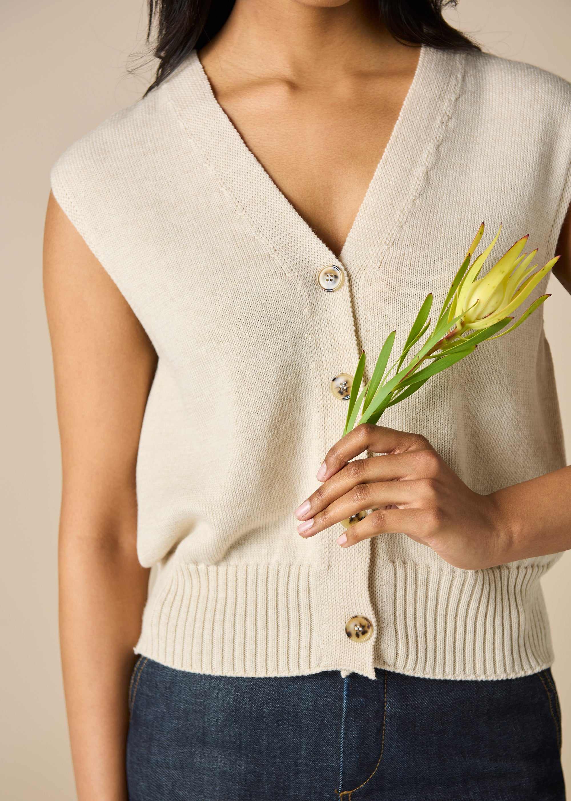 Uimi Margaux Merino Wool V Neck Vest Antique