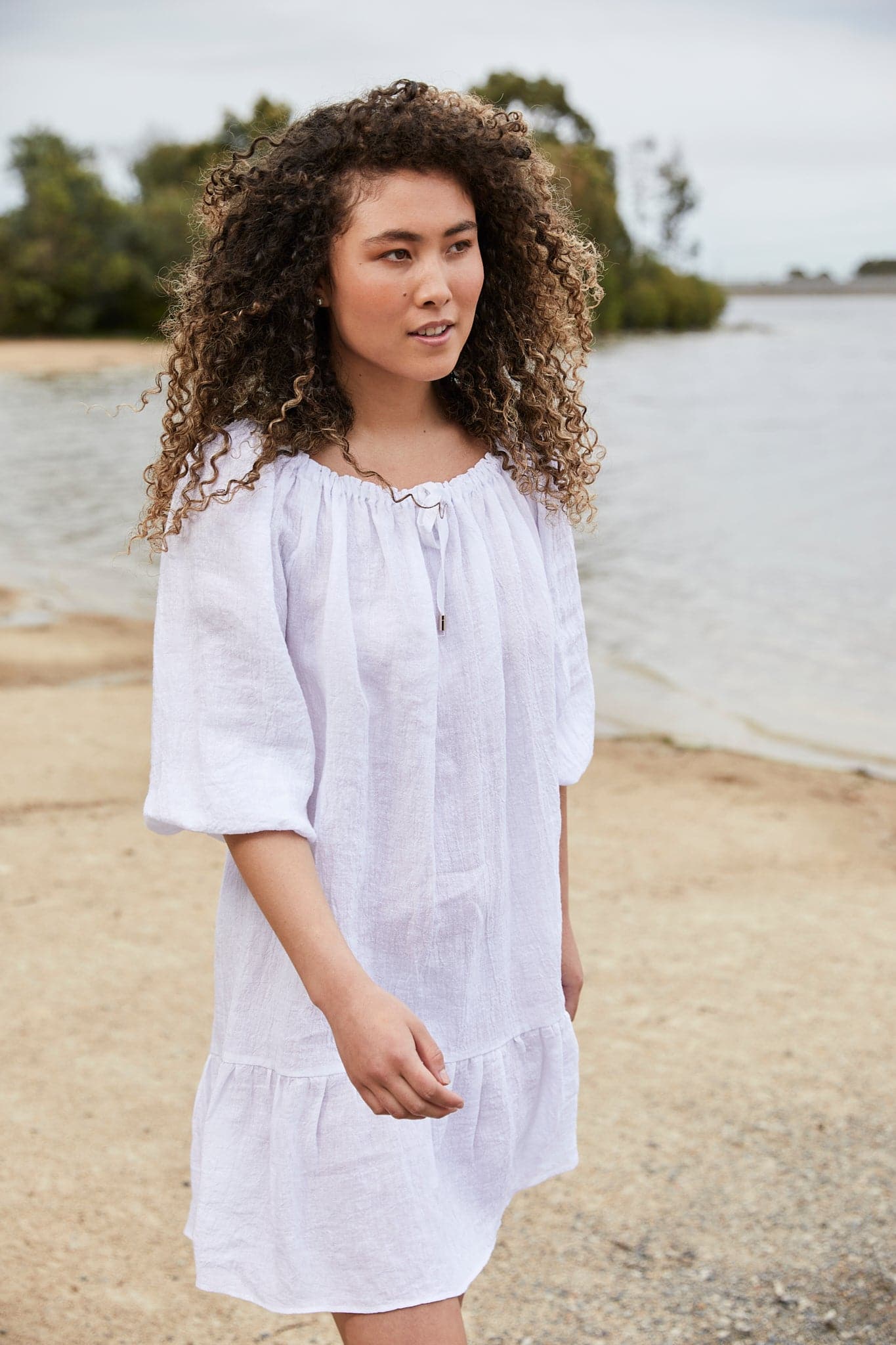 Lara Linen Beach Dress White
